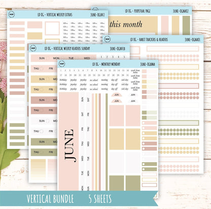 Neutral Color Stickers for Large size Horizontal & Vertical Laurel Denise Planner. (Formerly Original or Standar Size) JUNE || OGNJUN
