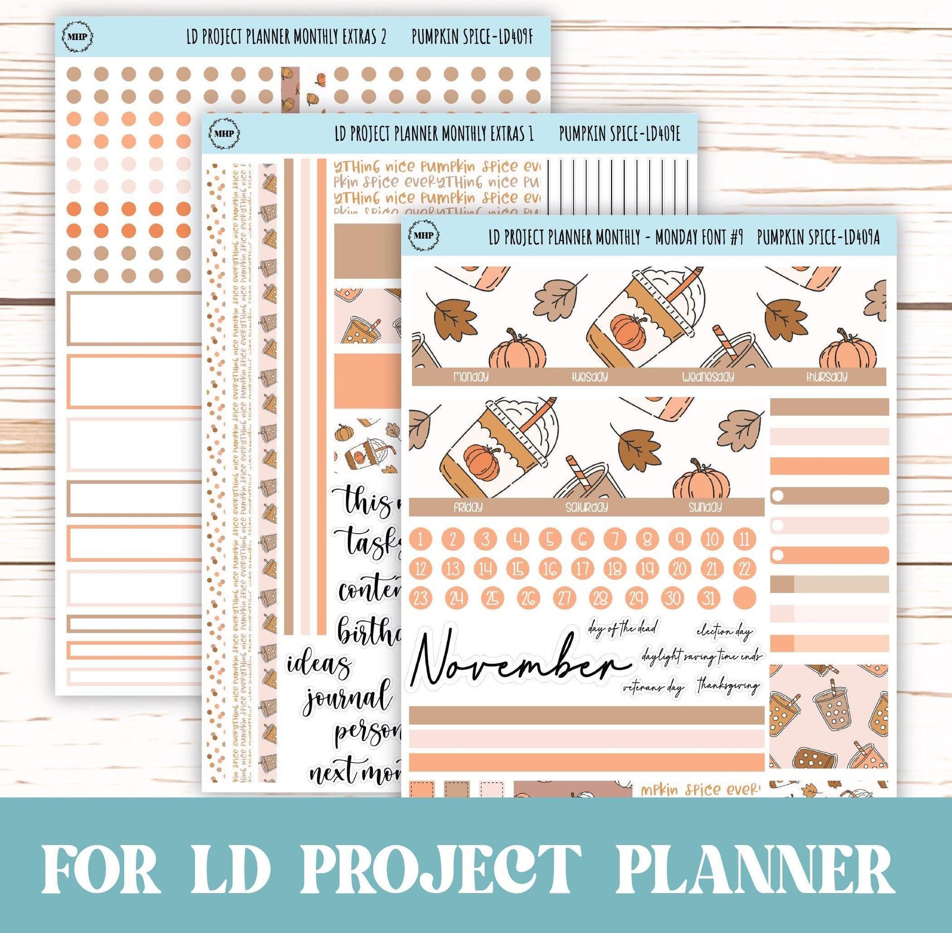 NOVEMBER Stickers for The Rose Large Laurel Denise Planner (Formerly Project Planner) "Pumpkin Spice" || LD409PS