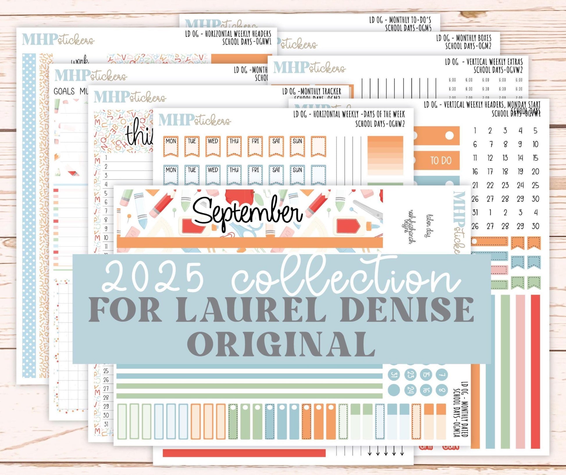 SEPTEMBER 2025 Stickers for Large size Horizontal & Vertical Laurel Denise Planners. (Formerly Original Size) "School Days" || OG