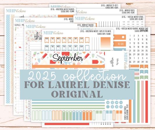 SEPTEMBER 2025 Stickers for Large size Horizontal & Vertical Laurel Denise Planners. (Formerly Original Size) "School Days" || OG