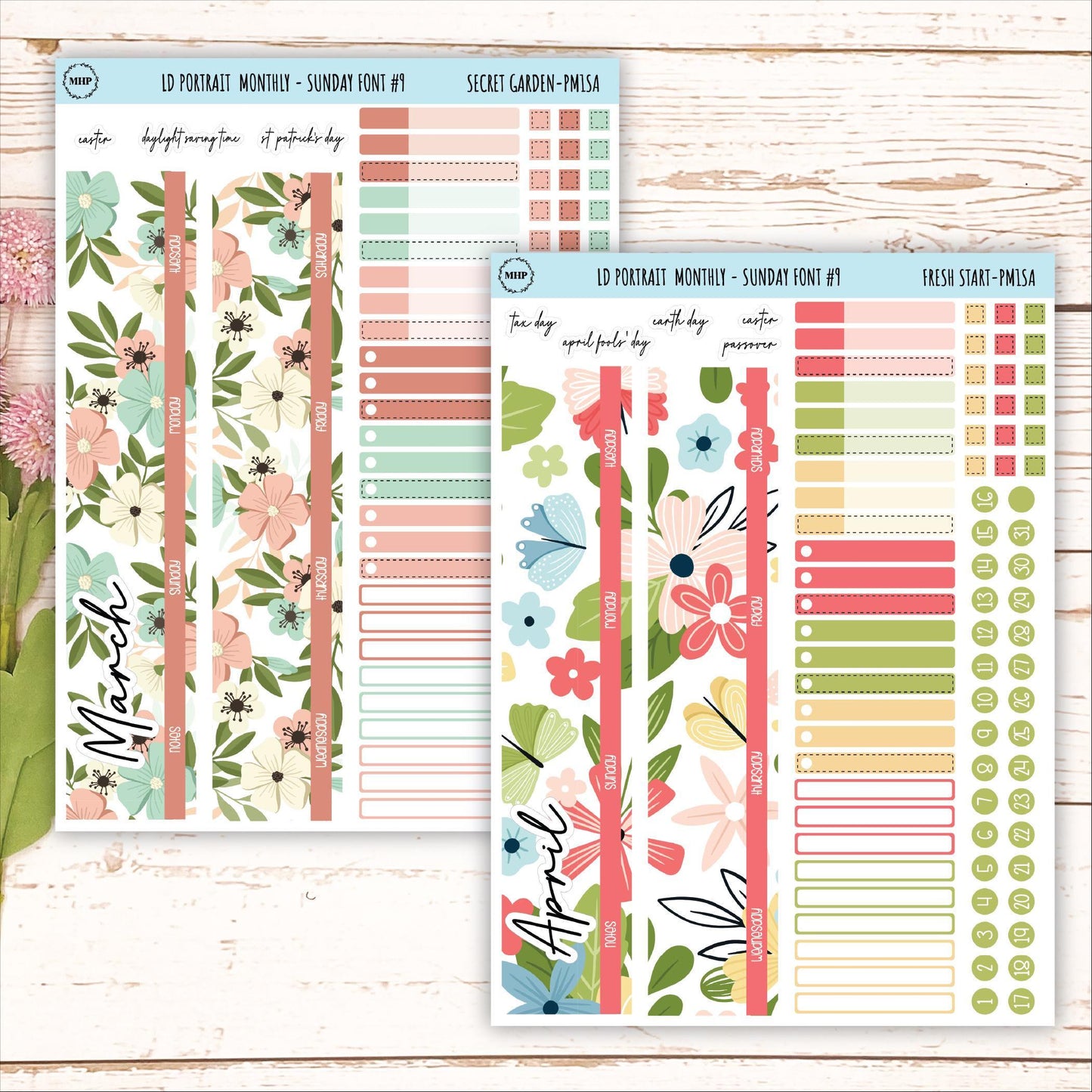 12 Monthly Sheet Set for Laurel Denise PORTRAIT Planner. 2024 Designs || LD407
