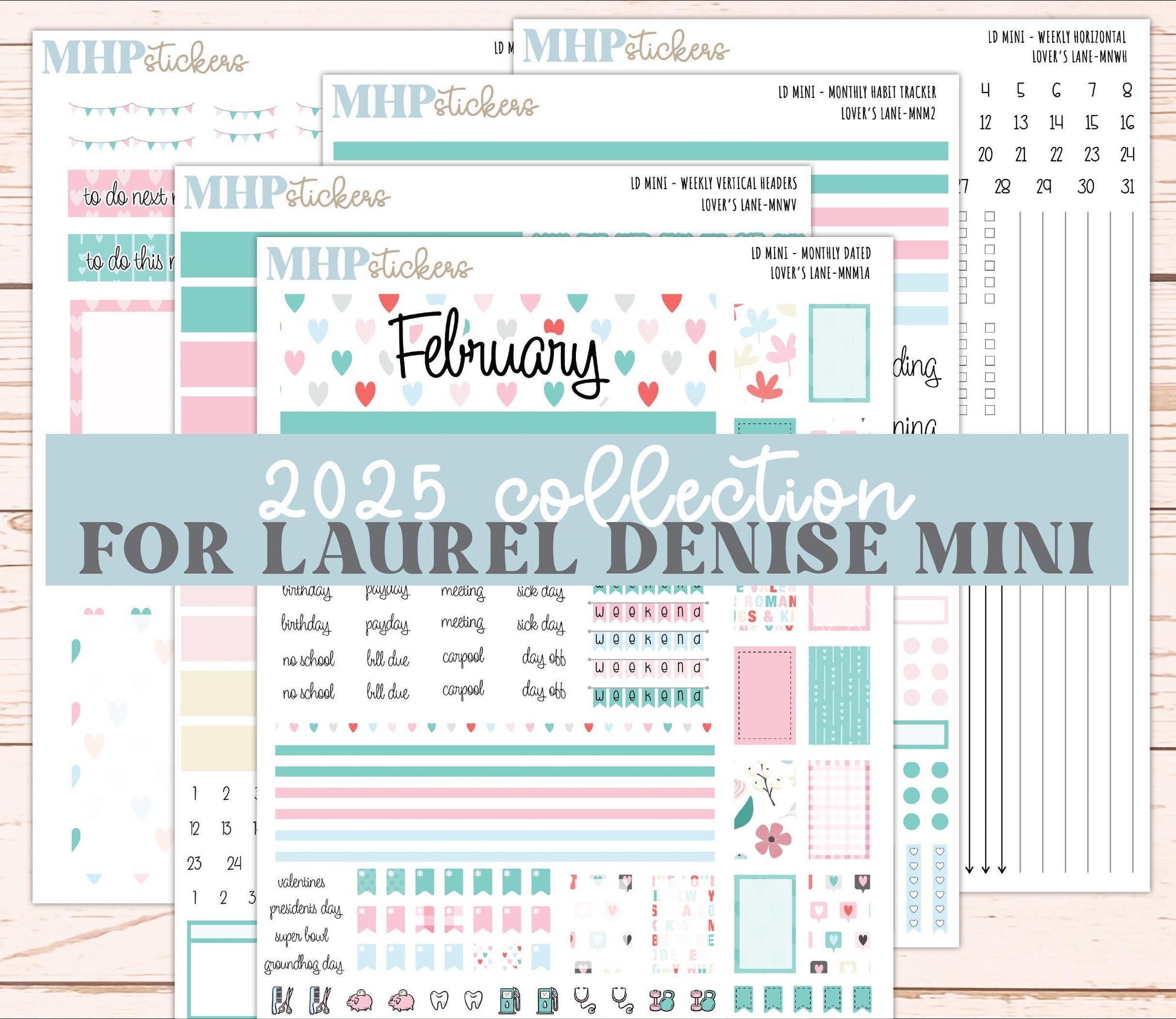 FEBRUARY 2025 Stickers for small Laurel Denise Planners "Lover's Lane" || MNLL