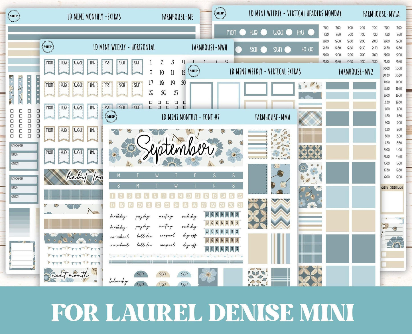 September Stickers for Small Horizontal & Vertical Laurel Denise Planners. (Formerly Mini Planner) "Farmhouse" || MFH