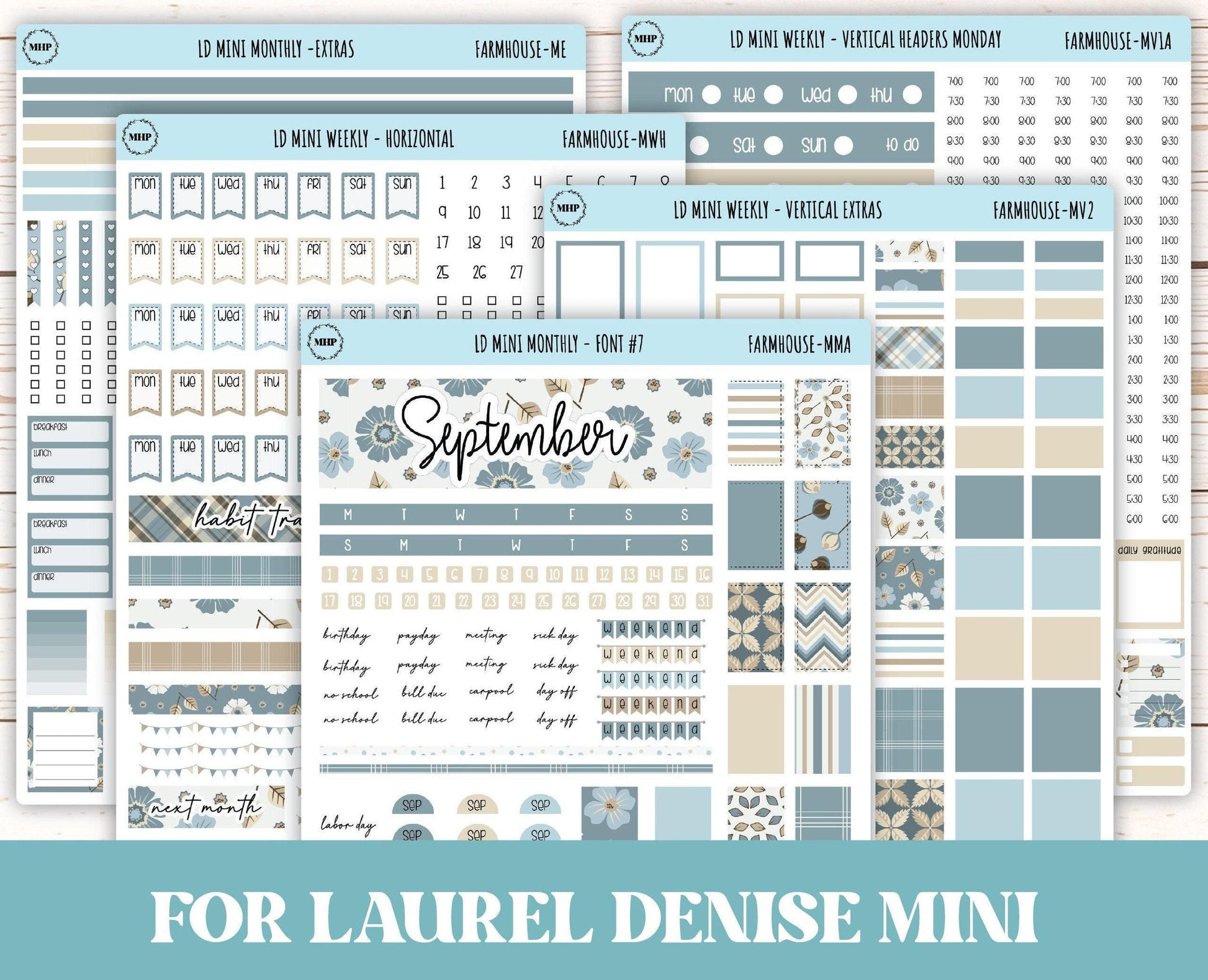 September Stickers for Small Horizontal & Vertical Laurel Denise Planners. (Formerly Mini Planner) "Farmhouse" || MFH