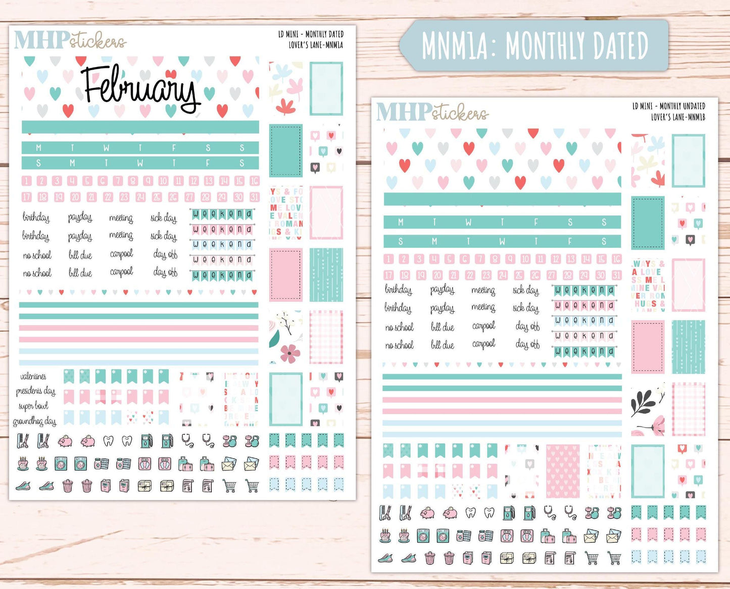FEBRUARY 2025 Stickers for small Laurel Denise Planners "Lover's Lane" || MNLL