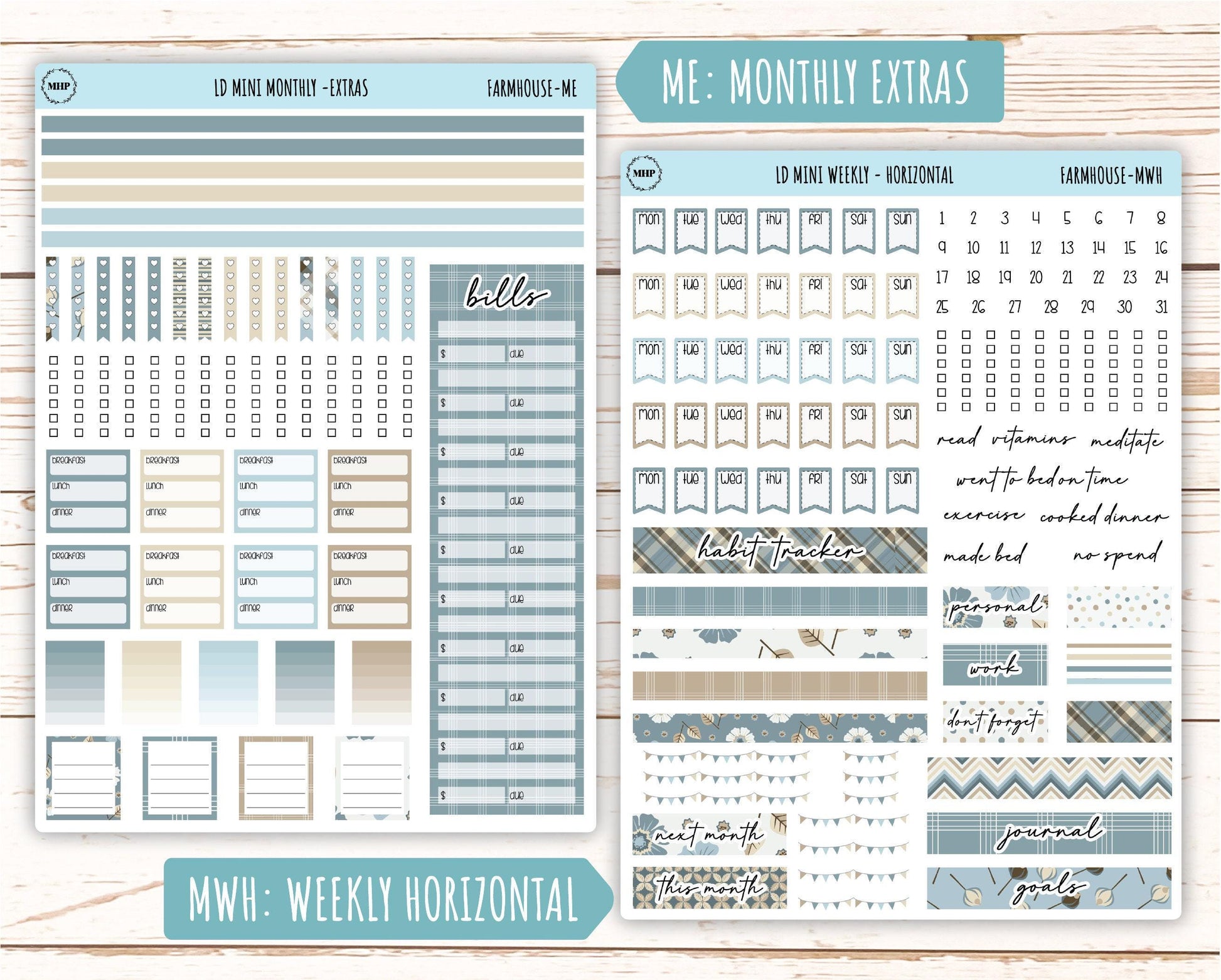 September Stickers for Small Horizontal & Vertical Laurel Denise Planners. (Formerly Mini Planner) "Farmhouse" || MFH