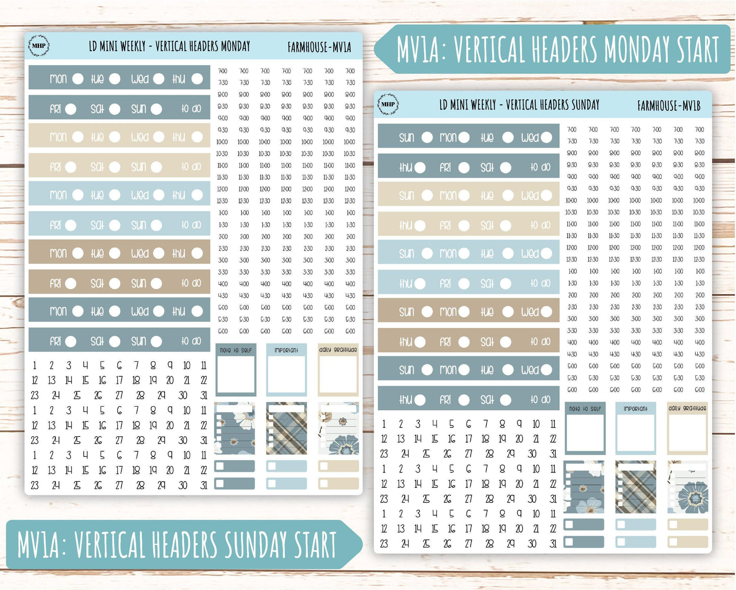 September Stickers for Small Horizontal & Vertical Laurel Denise Planners. (Formerly Mini Planner) "Farmhouse" || MFH