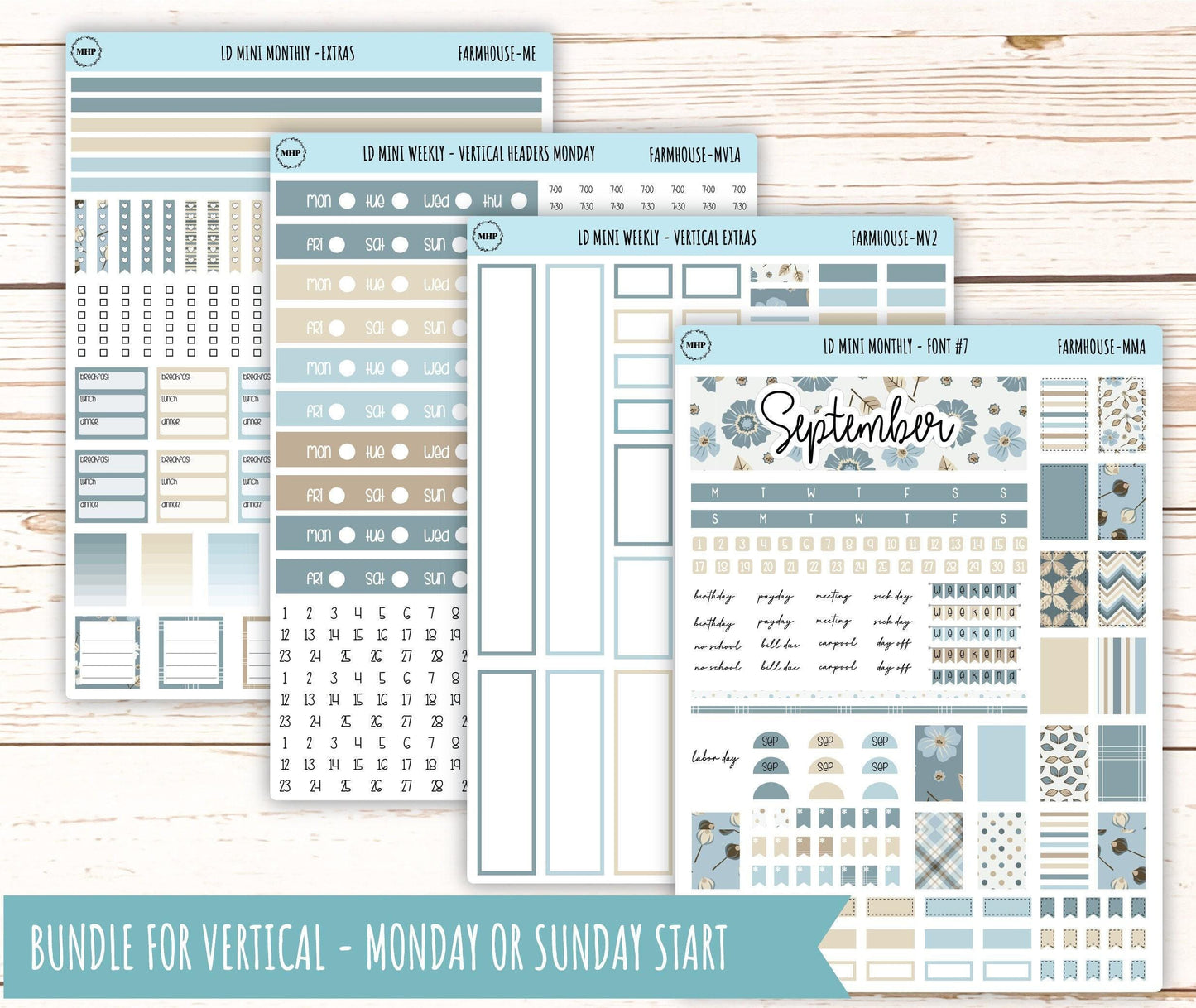 September Stickers for Small Horizontal & Vertical Laurel Denise Planners. (Formerly Mini Planner) "Farmhouse" || MFH