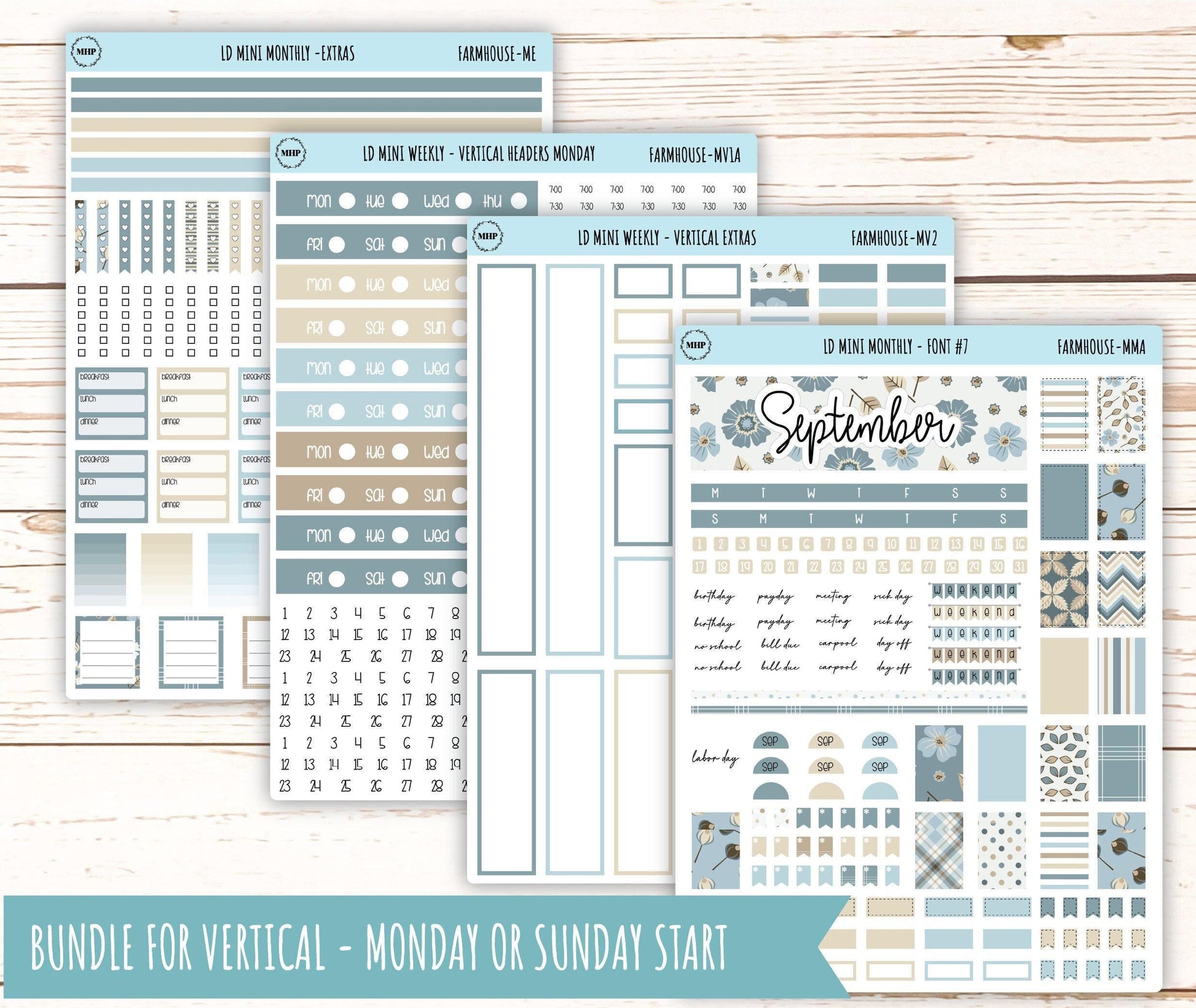 September Stickers for Small Horizontal & Vertical Laurel Denise Planners. (Formerly Mini Planner) "Farmhouse" || MFH