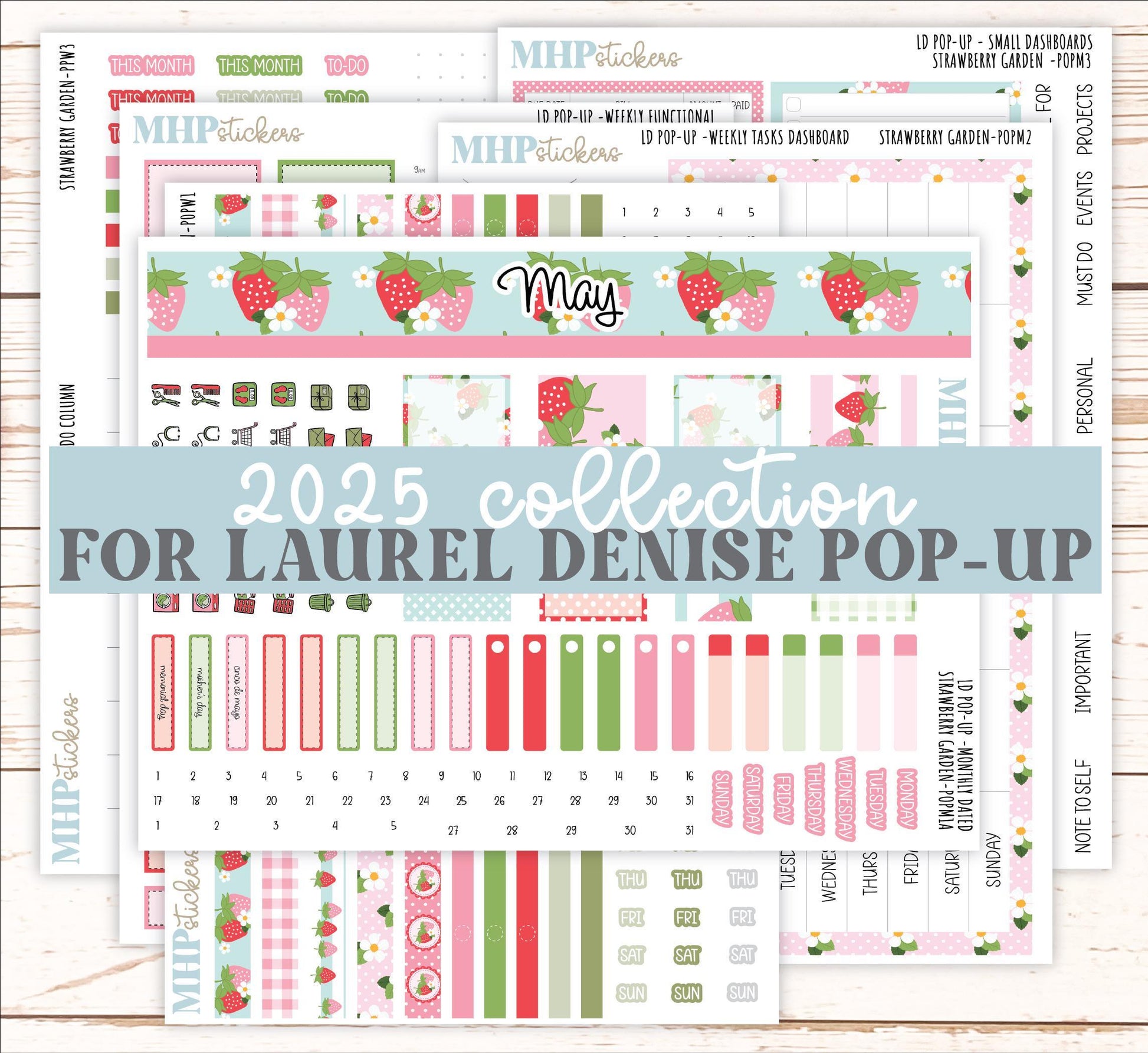 May 2025 Stickers for The Jo Laurel Denise Planner (Formerly Pop-Up Planner) "Strawberry Garden" || POPSG
