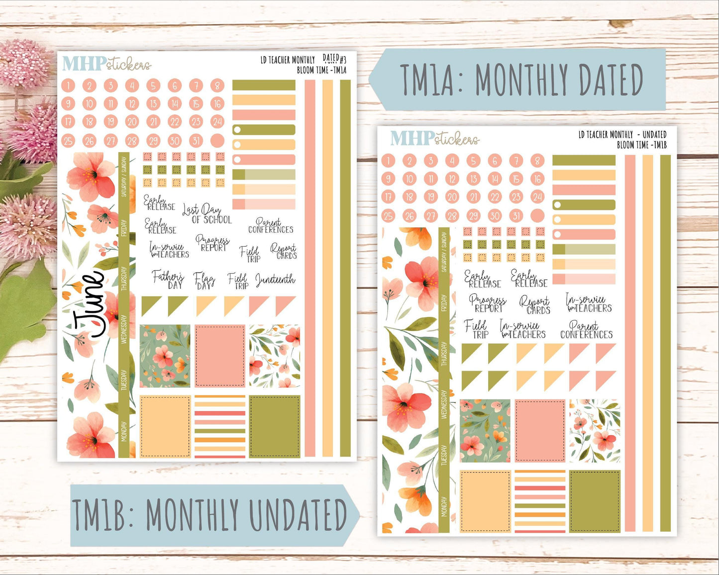 JUNE Stickers for The Valerie Laurel Denise Planner (Formerly Teacher Planner) "Bloom Time" || TBT