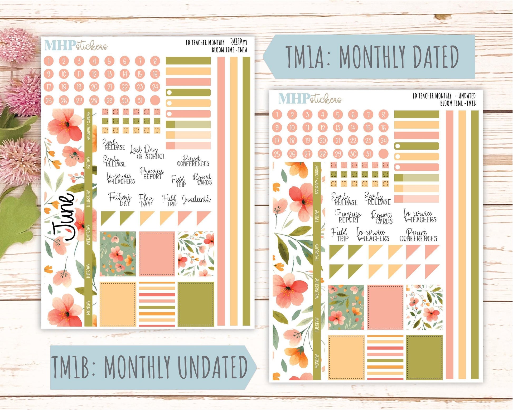 JUNE Stickers for The Valerie Laurel Denise Planner (Formerly Teacher Planner) "Bloom Time" || TBT