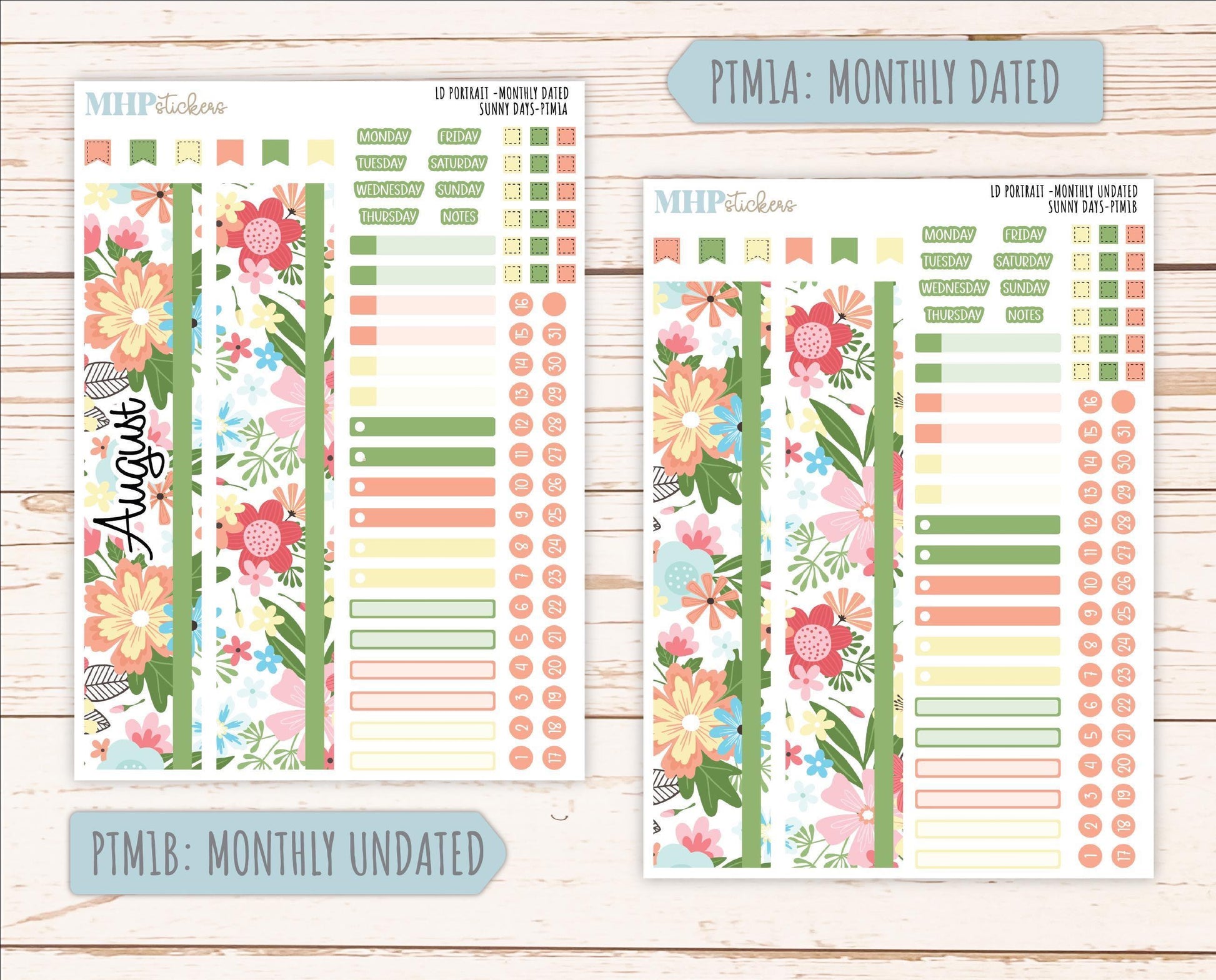 AUGUST 2025 Stickers for The Scout Laurel Denise Planner (formerly Portrait Planner). "Sunny Days" || PTSD
