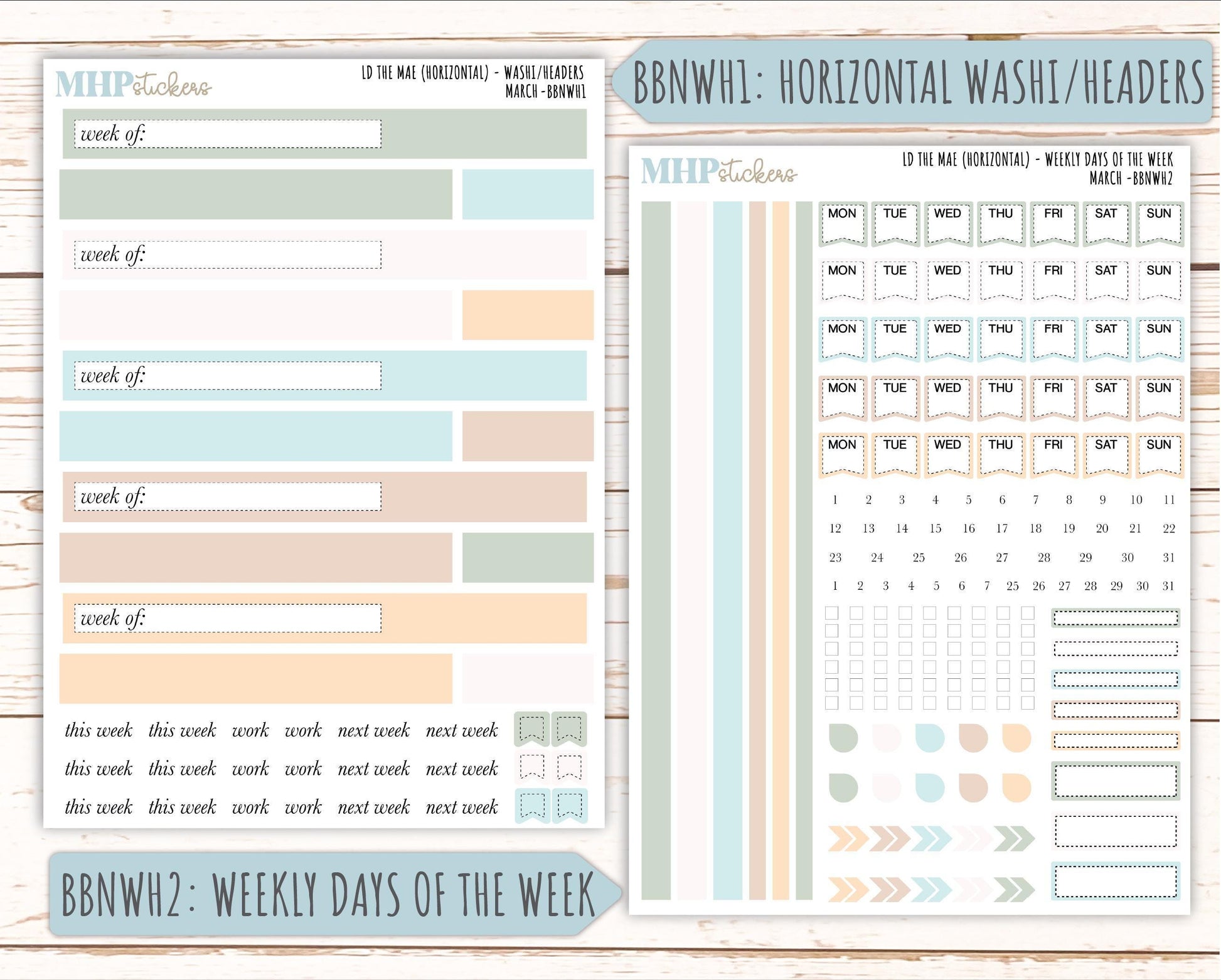 MARCH Stickers for The Mae & Kristy Laurel Denise Planners (formerly Book Bound Planner). Neutral Color || BBN