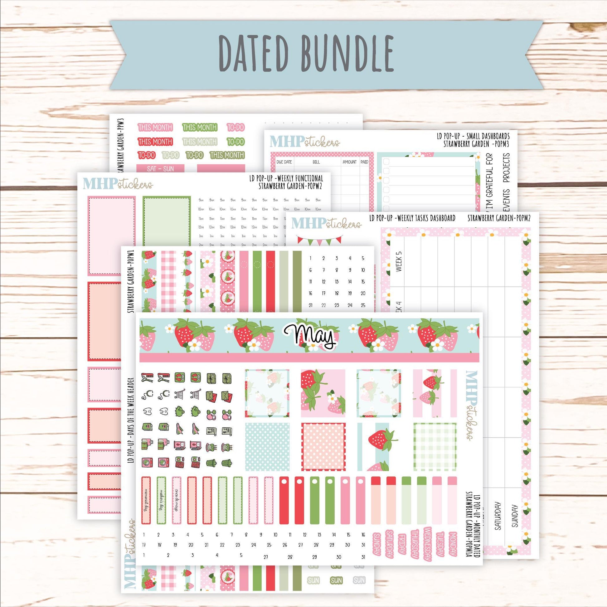 May 2025 Stickers for The Jo Laurel Denise Planner (Formerly Pop-Up Planner) "Strawberry Garden" || POPSG