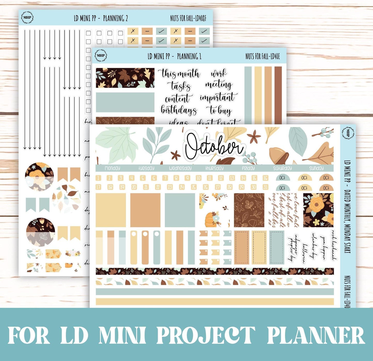 OCTOBER Stickers for The Rose Small Laurel Denise Planner (Formerly Mini Project Planner) "Nuts for Fall" || LD408NF