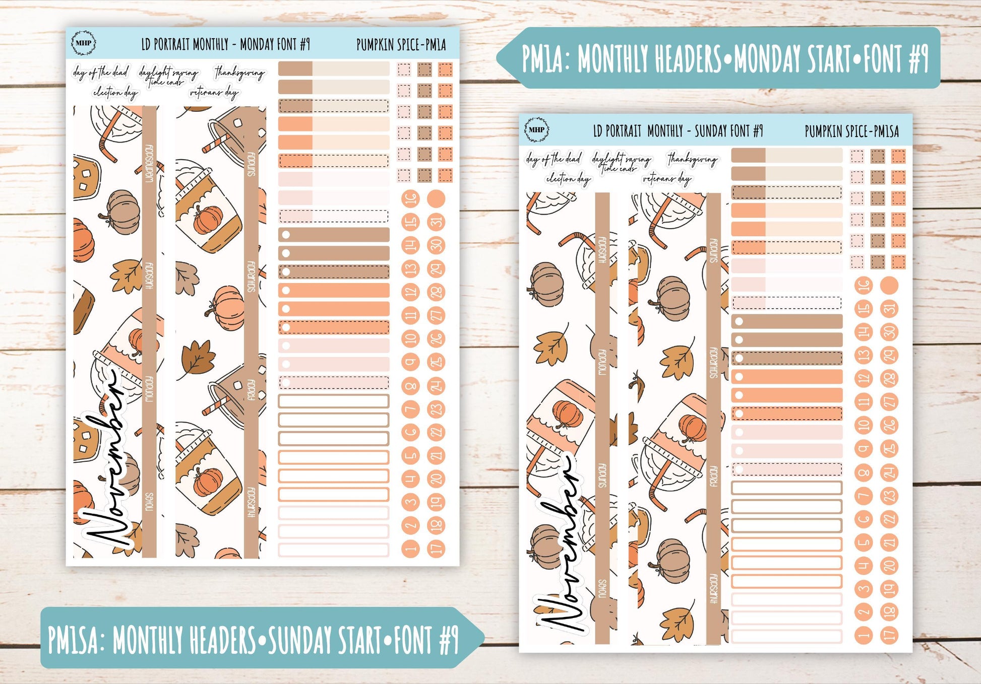 NOVEMBER Stickers for The Scout Laurel Denise Planner (formerly Portrait Planner). "Pumpkin Spice" || PPS