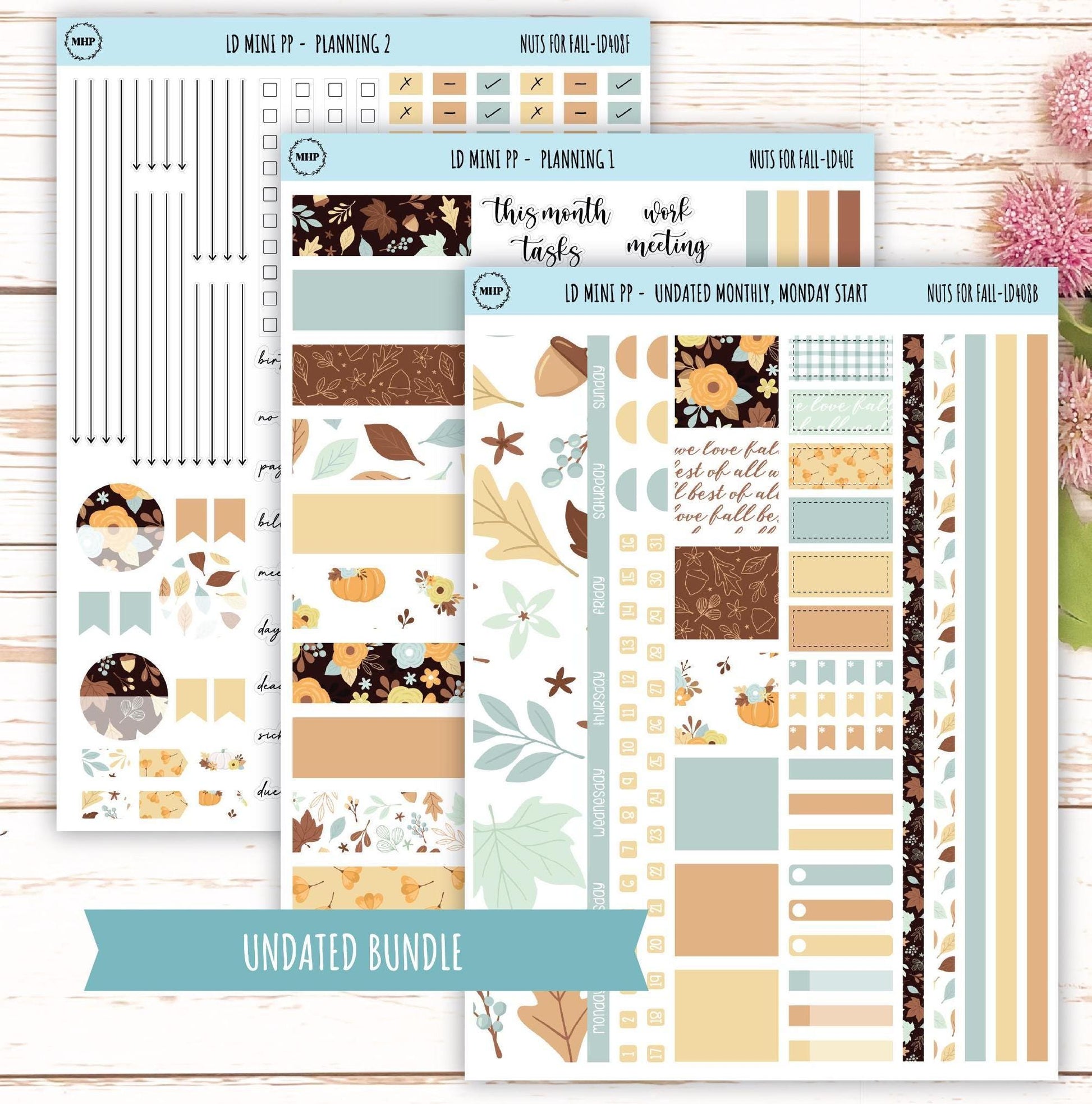 OCTOBER Stickers for The Rose Small Laurel Denise Planner (Formerly Mini Project Planner) "Nuts for Fall" || LD408NF