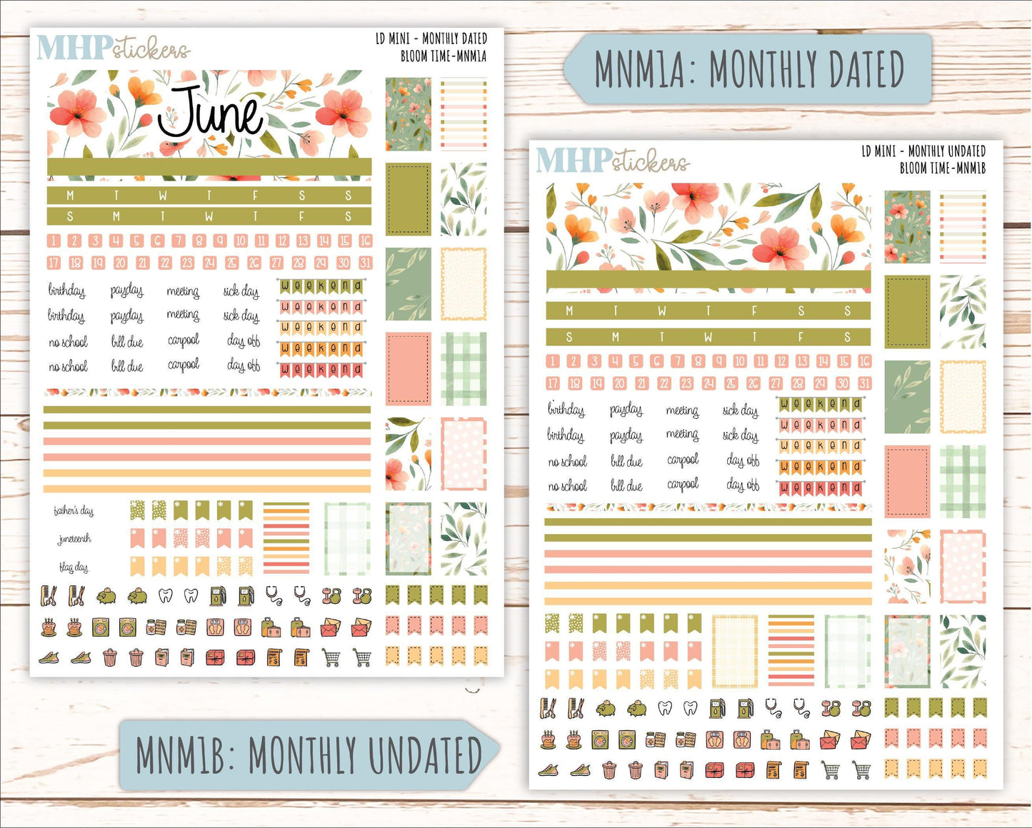JUNE 2025 Stickers for Small Horizontal & Vertical Laurel Denise Planners. (Formerly Mini Planner) "Bloom Time" || MNBT