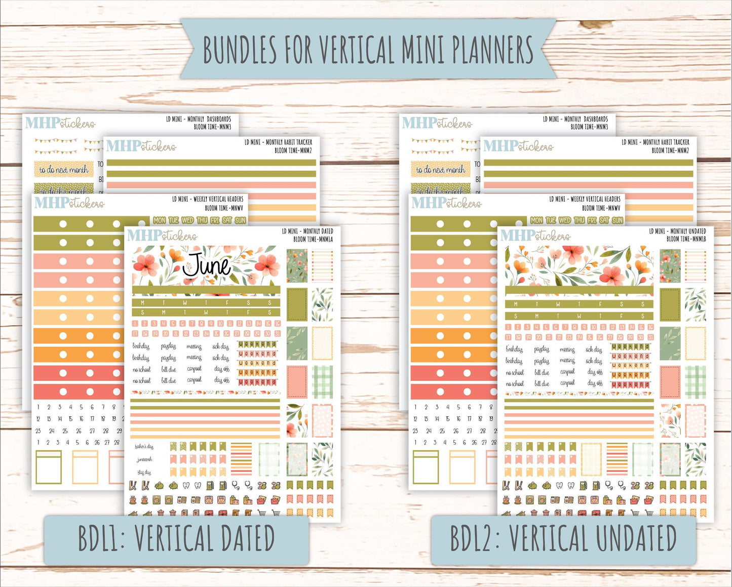 JUNE 2025 Stickers for Small Horizontal & Vertical Laurel Denise Planners. (Formerly Mini Planner) "Bloom Time" || MNBT