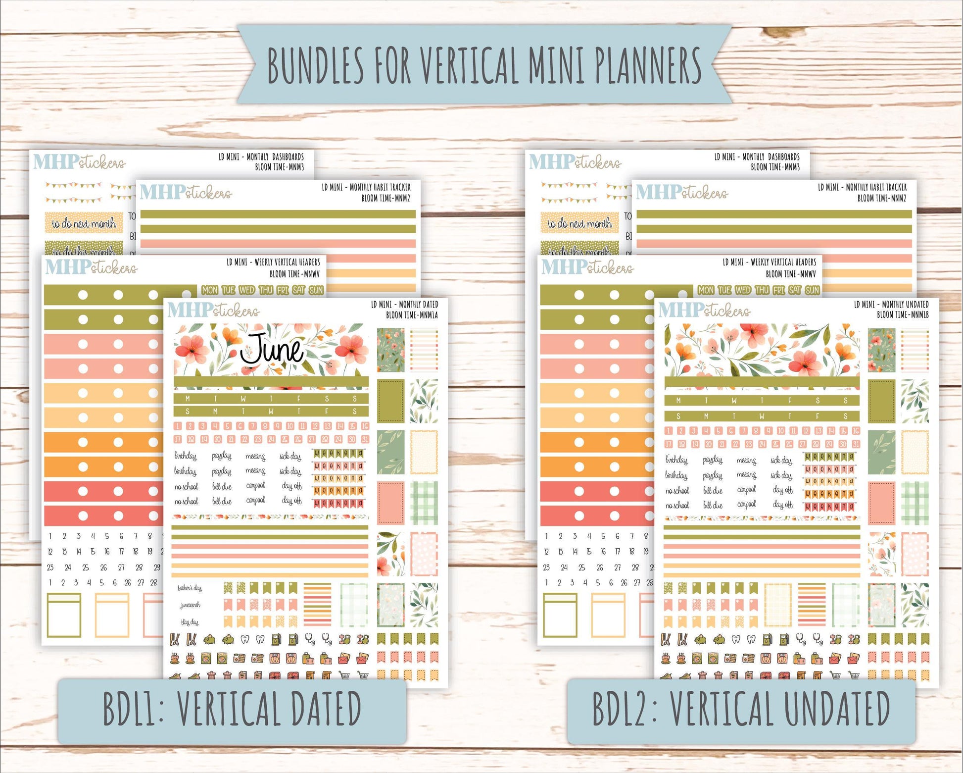 JUNE 2025 Stickers for Small Horizontal & Vertical Laurel Denise Planners. (Formerly Mini Planner) "Bloom Time" || MNBT