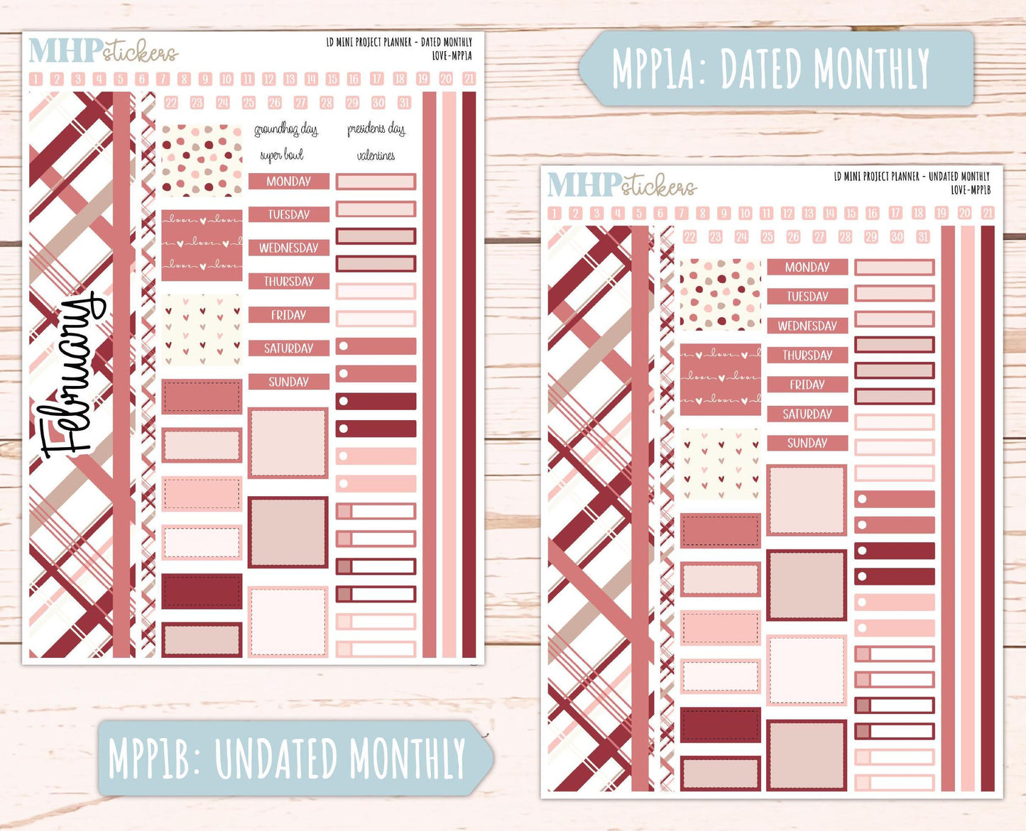 FEBRUARY 2025 Stickers for The Rose Small Laurel Denise Planner (Formerly Mini Project Planner) "Love" || MPPLV