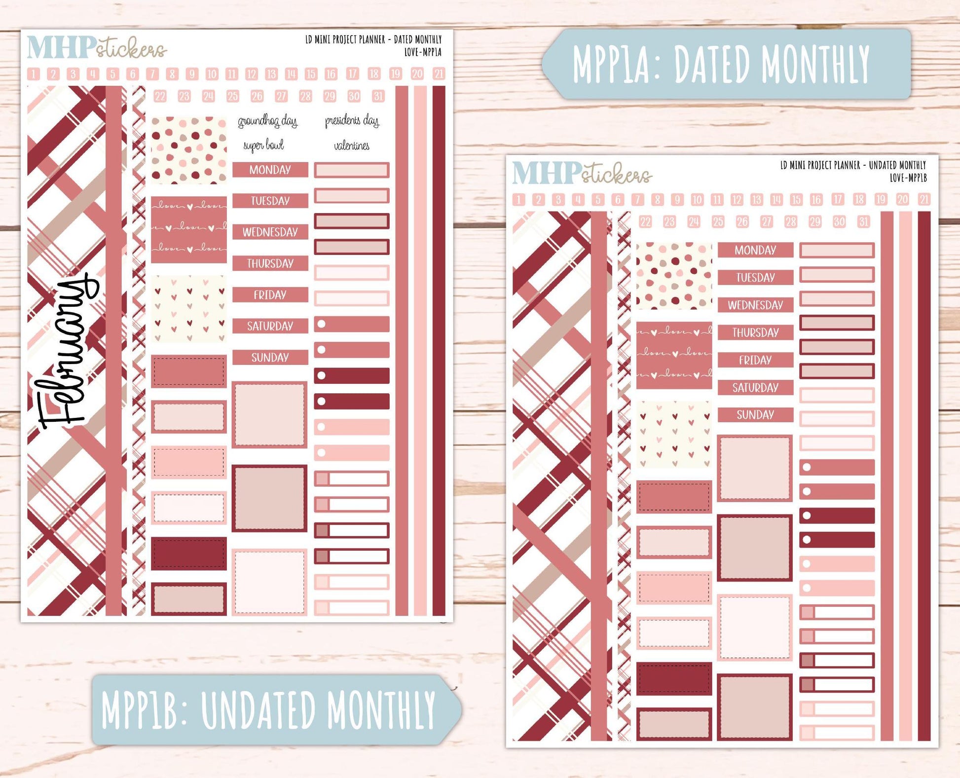 FEBRUARY 2025 Stickers for The Rose Small Laurel Denise Planner (Formerly Mini Project Planner) "Love" || MPPLV