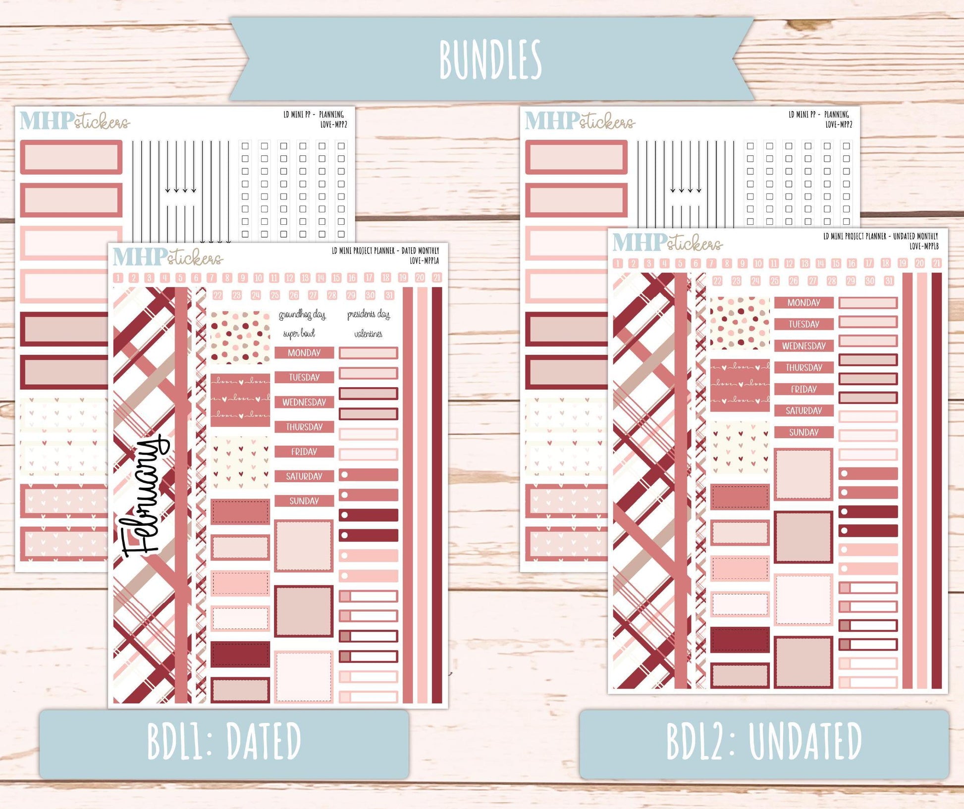 FEBRUARY 2025 Stickers for The Rose Small Laurel Denise Planner (Formerly Mini Project Planner) "Love" || MPPLV