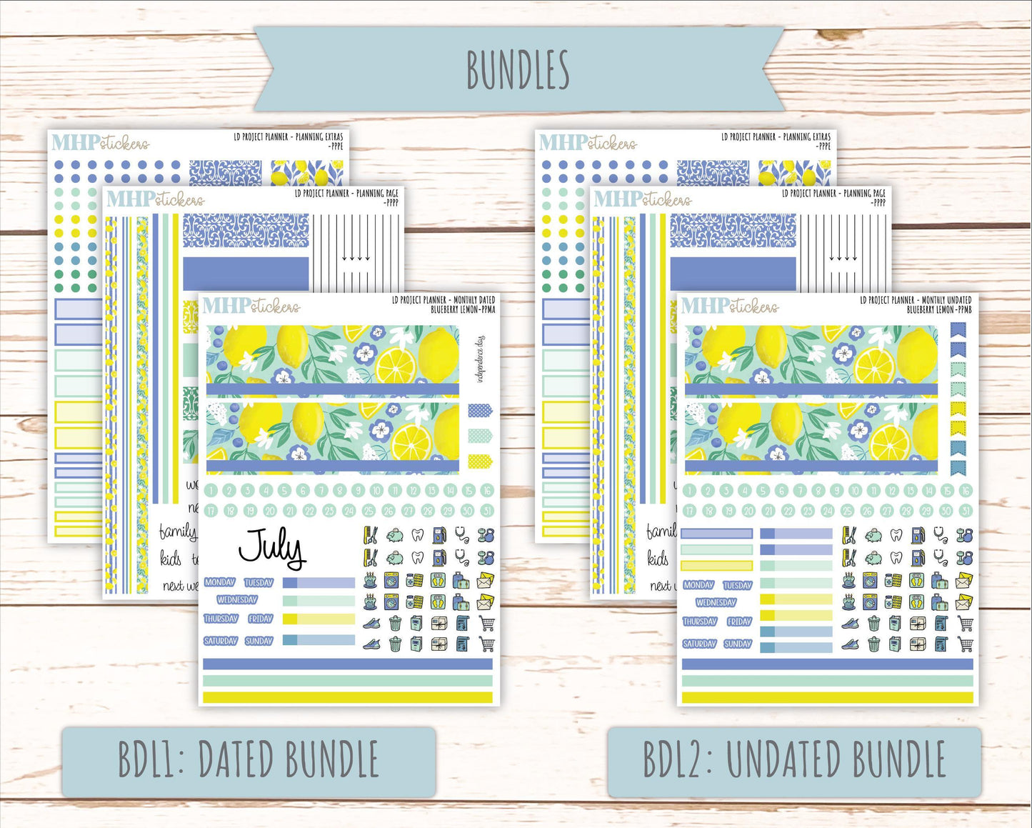 JULY Stickers for the large Laurel Denise Rose Planner (Formerly Project Planner) "Blueberry Lemon" || PPBL