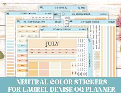 Neutral Color Stickers for Large size Horizontal & Vertical Laurel Denise Planner. (Formerly Original or Standar Size) JULY || OGNJUL