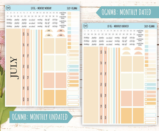 Neutral Color Stickers for Large size Horizontal & Vertical Laurel Denise Planner. (Formerly Original or Standar Size) JULY || OGNJUL