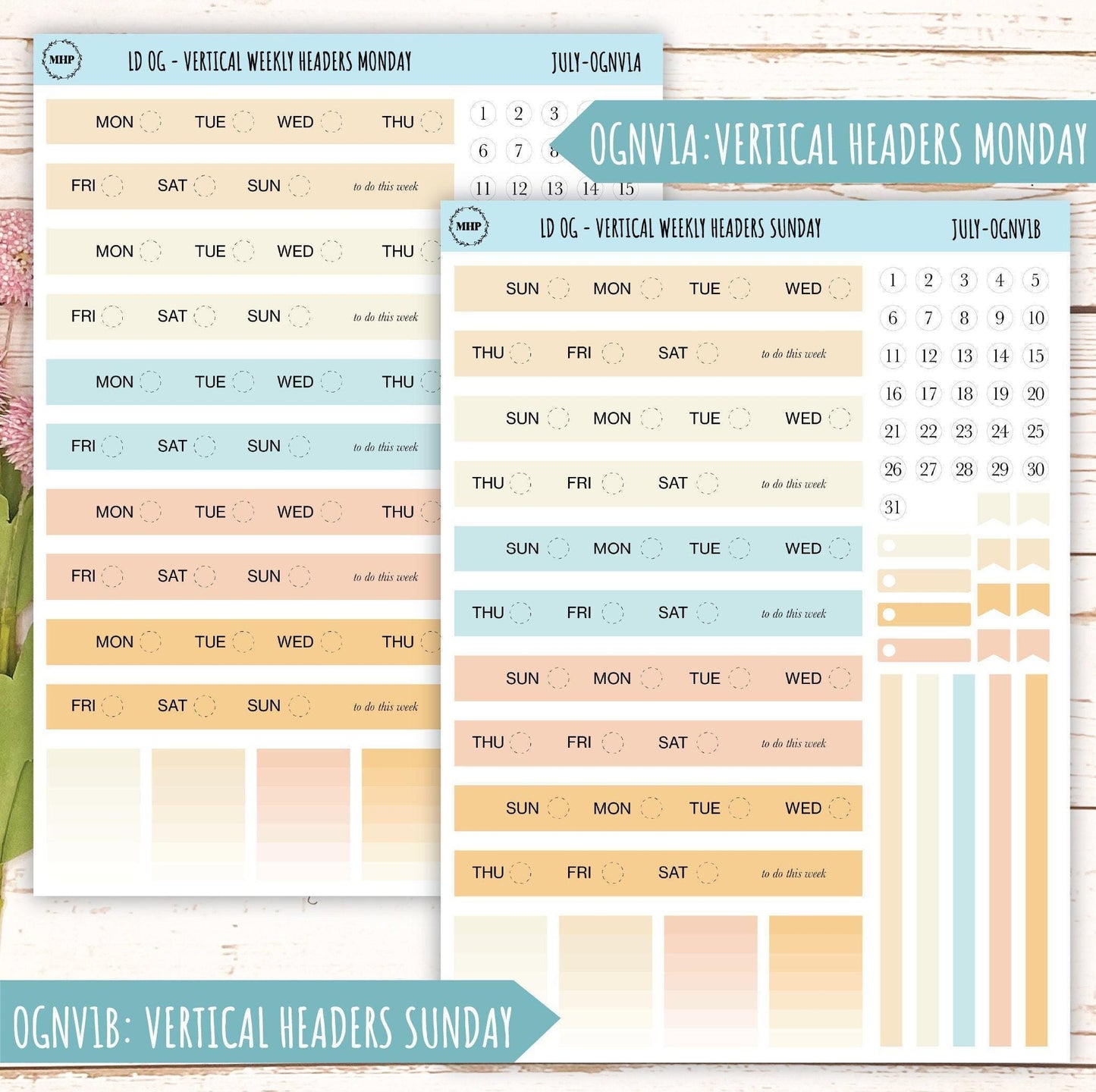 Neutral Color Stickers for Large size Horizontal & Vertical Laurel Denise Planner. (Formerly Original or Standar Size) JULY || OGNJUL