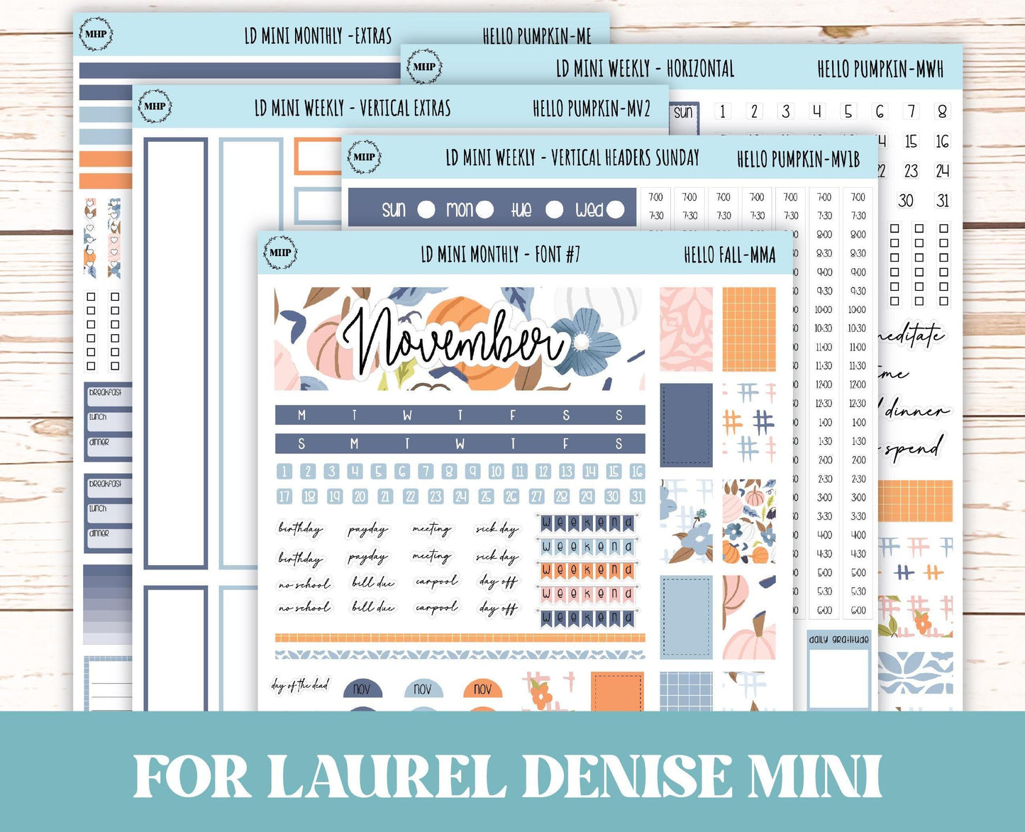 November Stickers for Small Horizontal & Vertical Laurel Denise Planners. (Formerly Mini Planner) "Hello Fall" || MHF