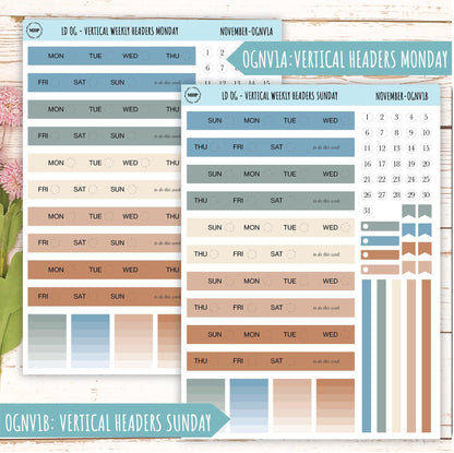 Neutral Color Stickers for Large size Horizontal & Vertical Laurel Denise Planner. (Formerly Original or Standar Size) NOVEMBER || OGNNOV