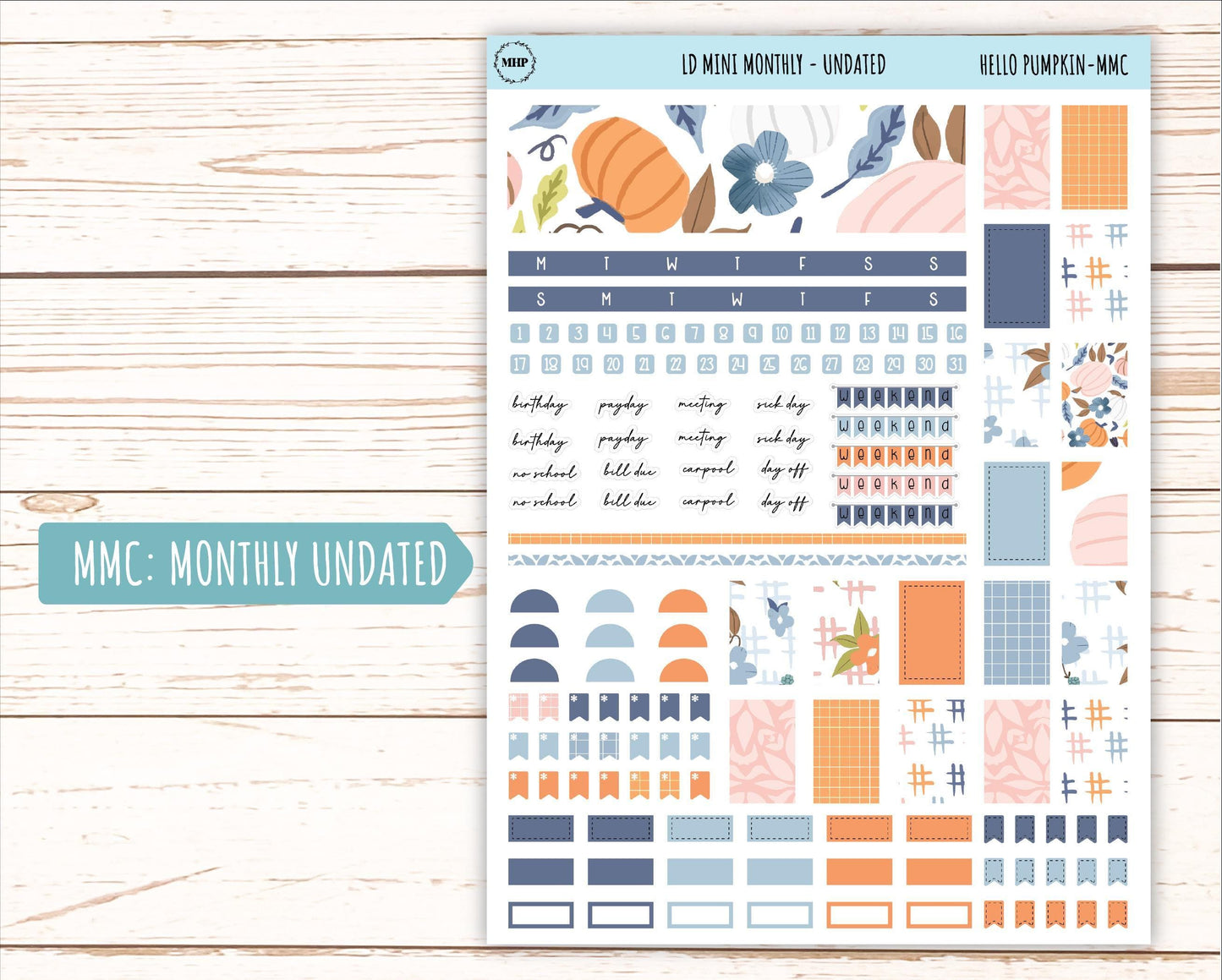 November Stickers for Small Horizontal & Vertical Laurel Denise Planners. (Formerly Mini Planner) "Hello Fall" || MHF