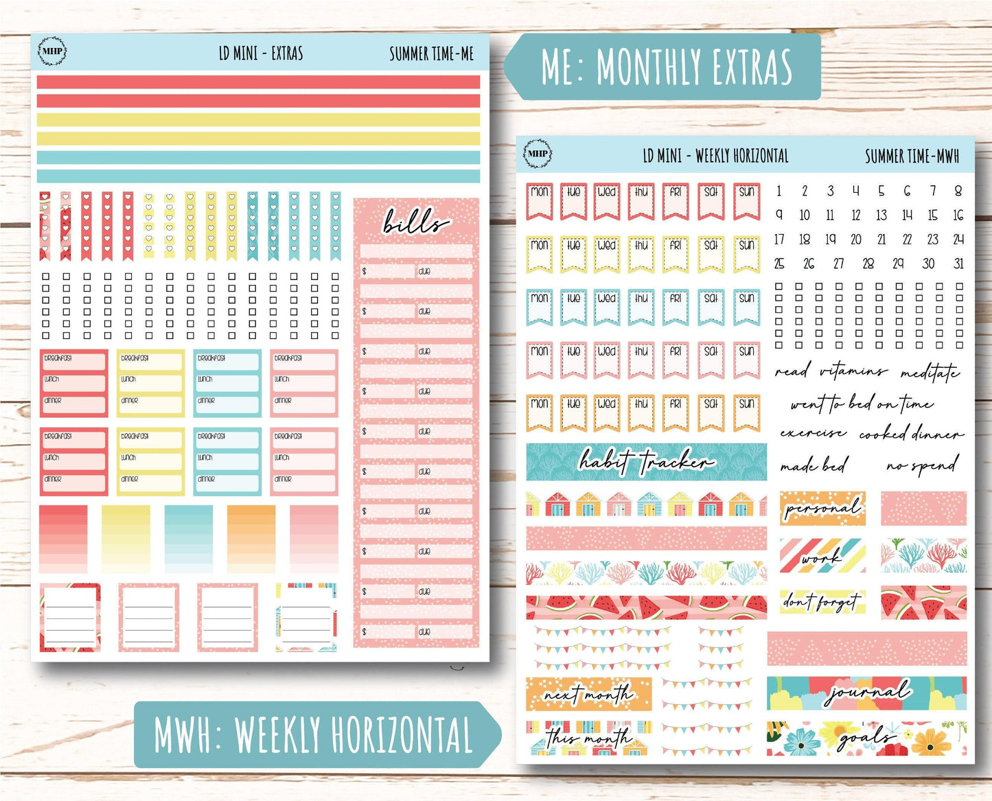 August Stickers for Small Horizontal & Vertical Laurel Denise Planners. (Formerly Mini Planner) "Summer Time" || MST