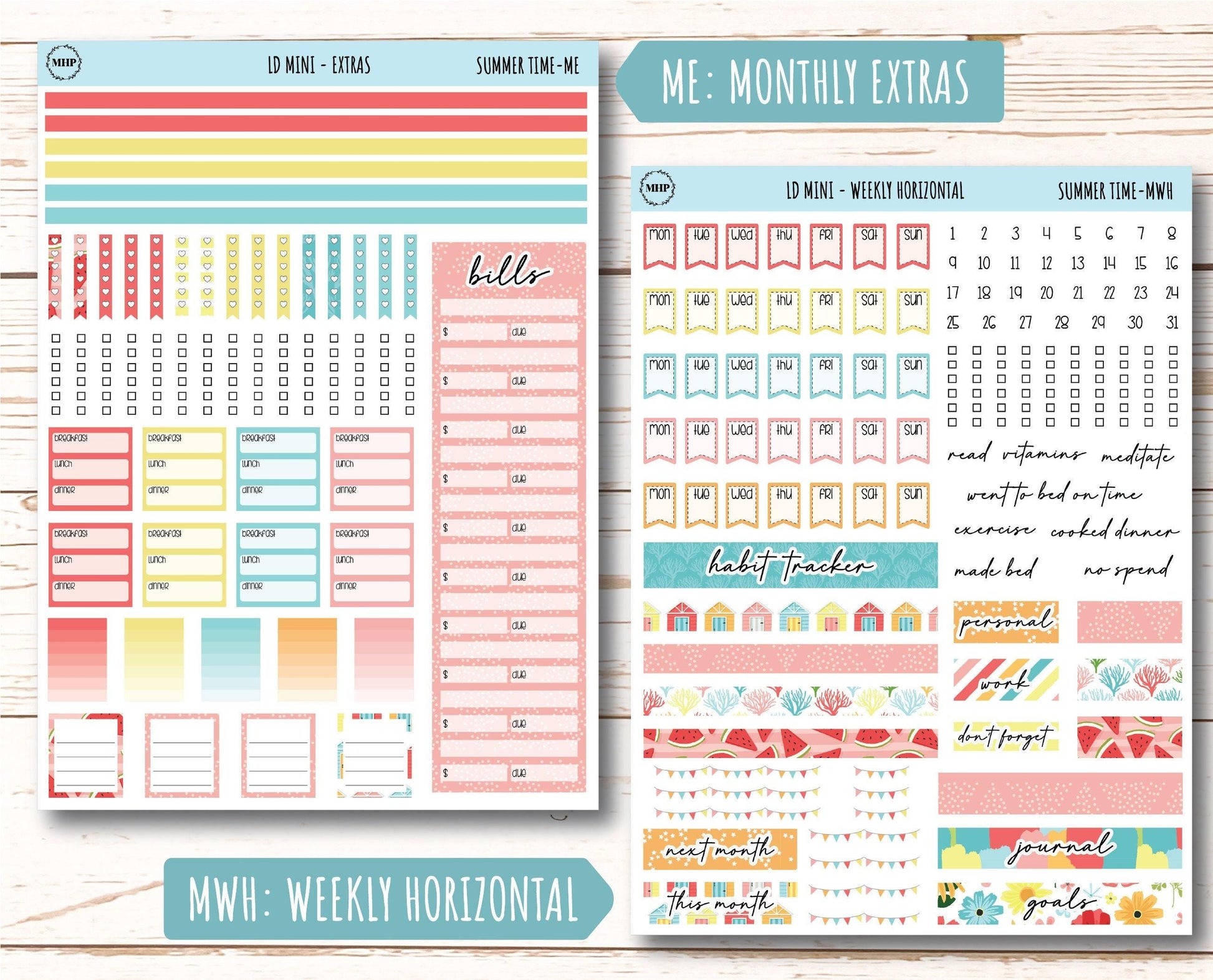 August Stickers for Small Horizontal & Vertical Laurel Denise Planners. (Formerly Mini Planner) "Summer Time" || MST