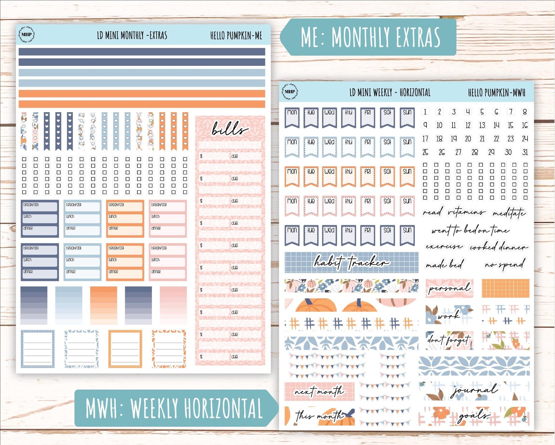 November Stickers for Small Horizontal & Vertical Laurel Denise Planners. (Formerly Mini Planner) "Hello Fall" || MHF