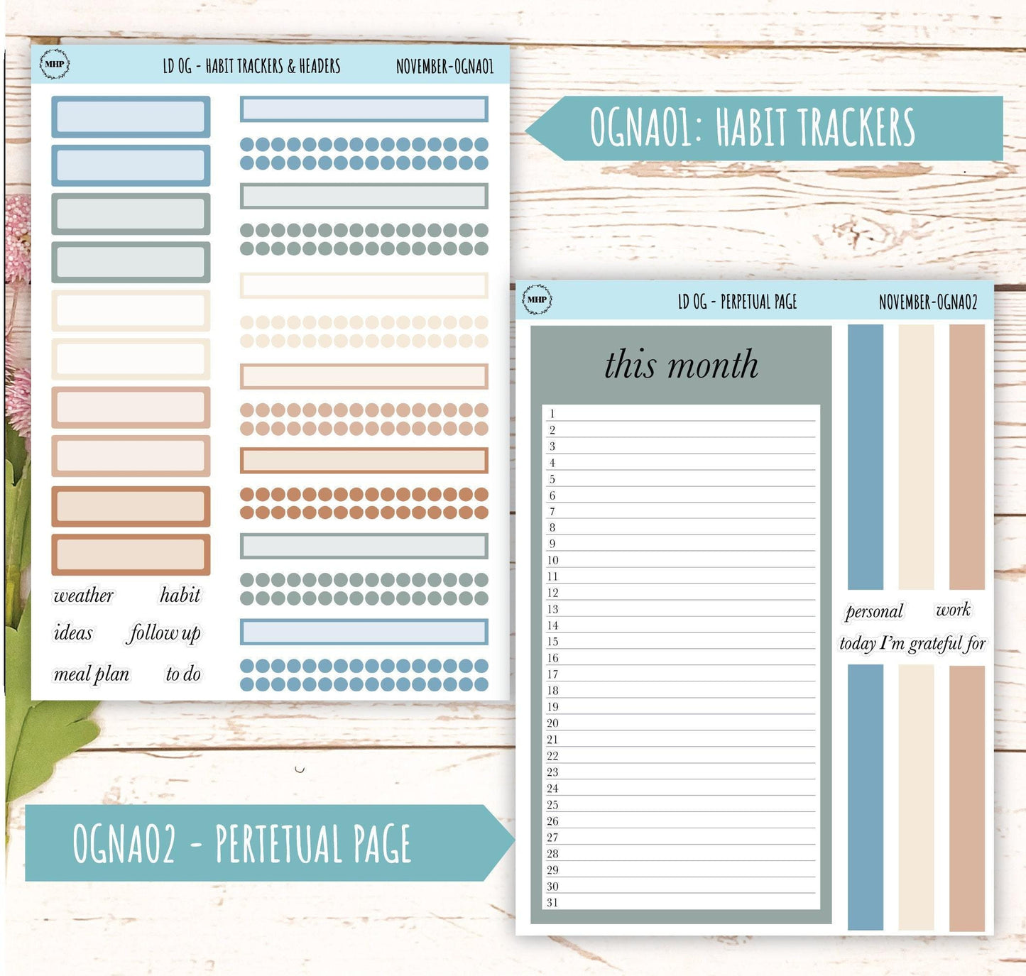 Neutral Color Stickers for Large size Horizontal & Vertical Laurel Denise Planner. (Formerly Original or Standar Size) NOVEMBER || OGNNOV