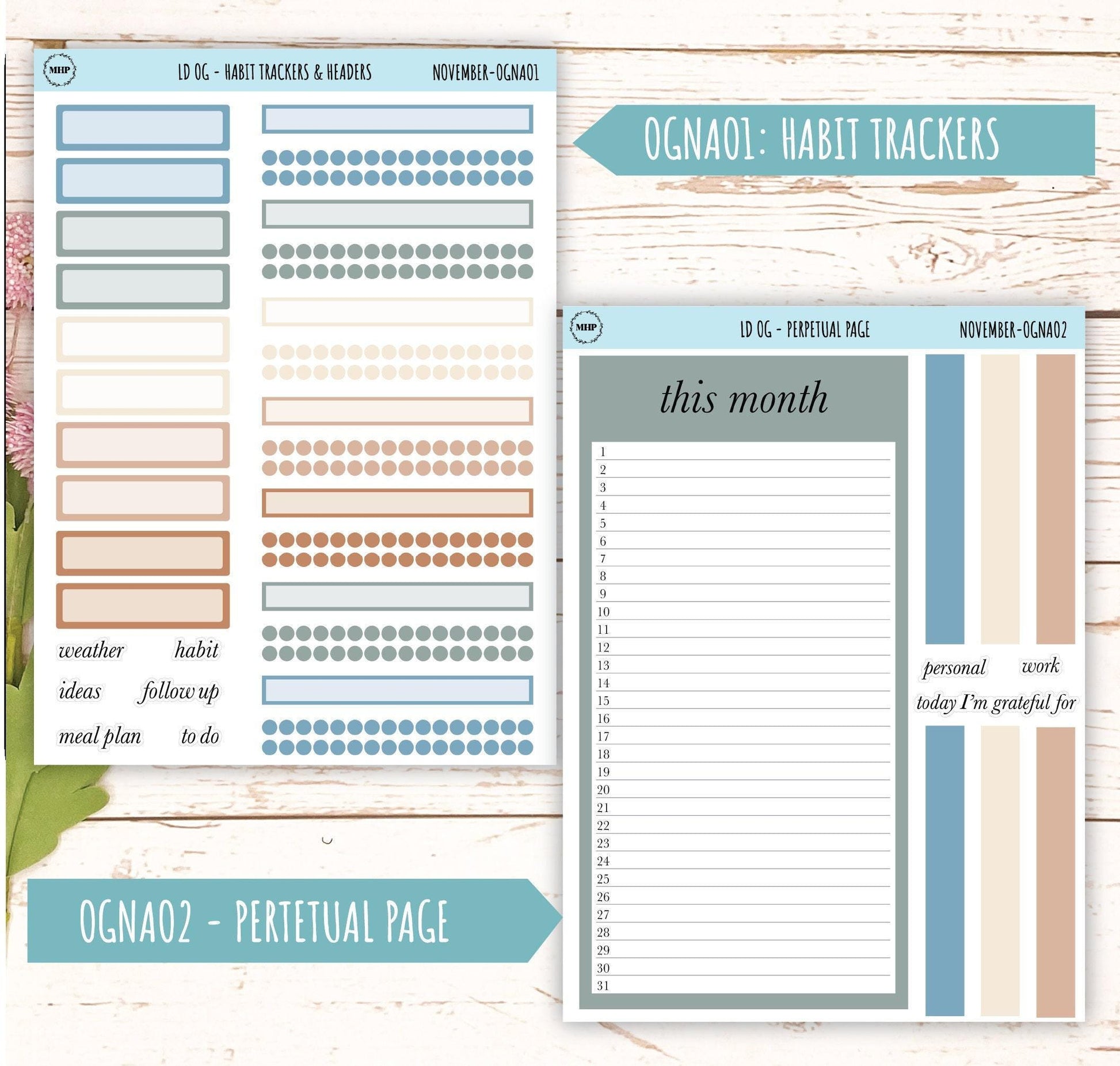 Neutral Color Stickers for Large size Horizontal & Vertical Laurel Denise Planner. (Formerly Original or Standar Size) NOVEMBER || OGNNOV