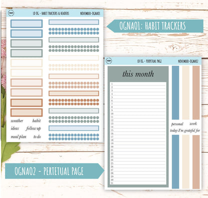 Neutral Color Stickers for Large size Horizontal & Vertical Laurel Denise Planner. (Formerly Original or Standar Size) NOVEMBER || OGNNOV