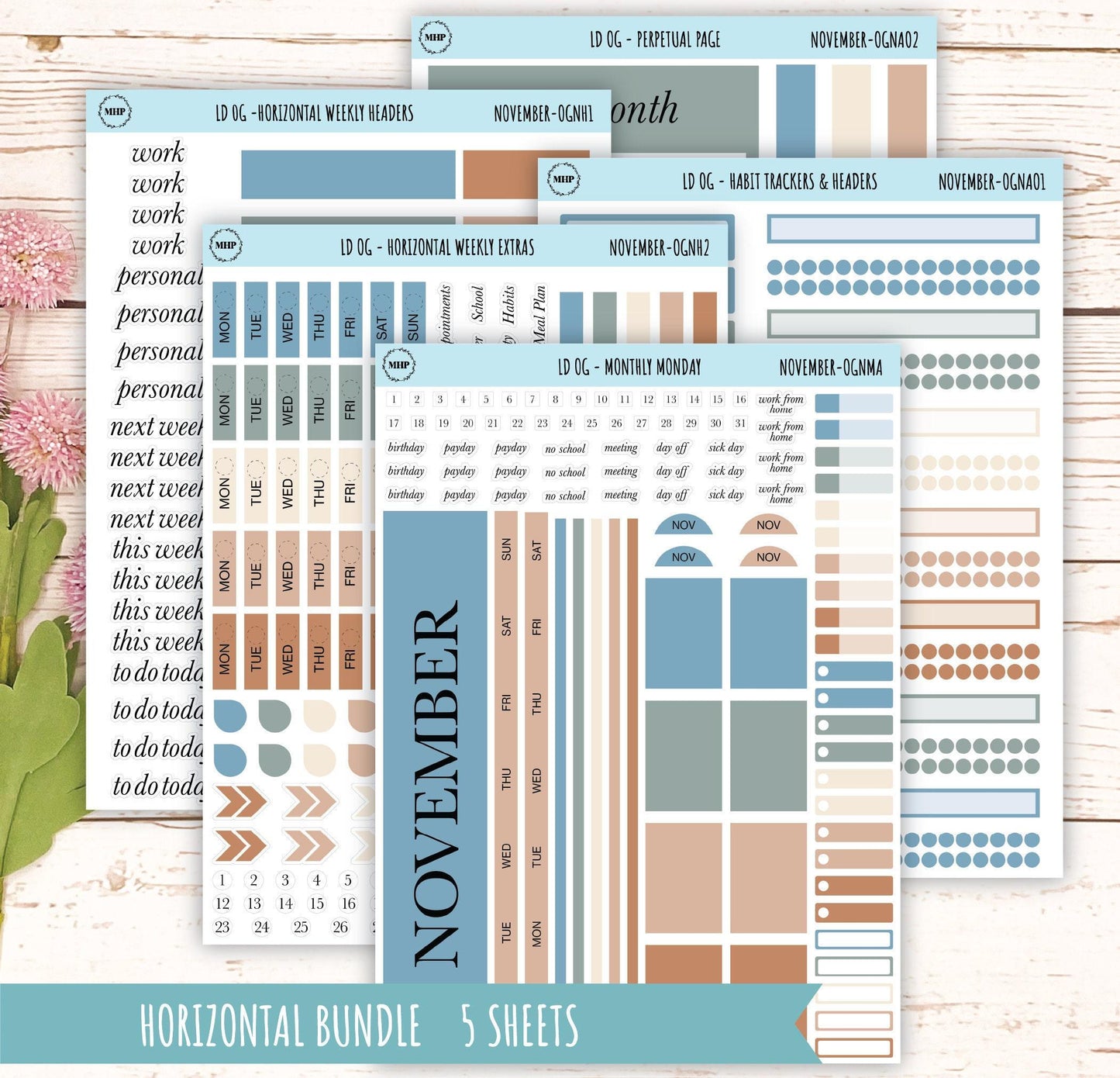 Neutral Color Stickers for Large size Horizontal & Vertical Laurel Denise Planner. (Formerly Original or Standar Size) NOVEMBER || OGNNOV