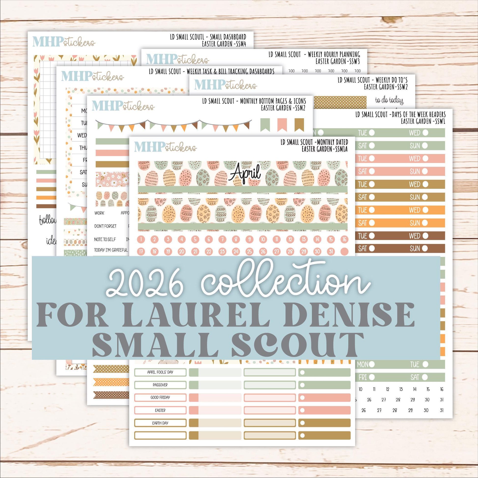 APRIL 2026 Stickers for the Small Scout Planner. For Laurel Denise Planners. "Easter Garden" ||SS