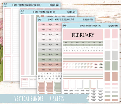 FEBRARY Neutral Color Stickers for Small Horizontal & Vertical Laurel Denise Planners. (Formerly Mini Planner) || NFEB
