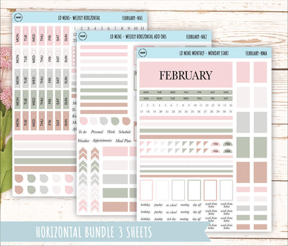 FEBRARY Neutral Color Stickers for Small Horizontal & Vertical Laurel Denise Planners. (Formerly Mini Planner) || NFEB