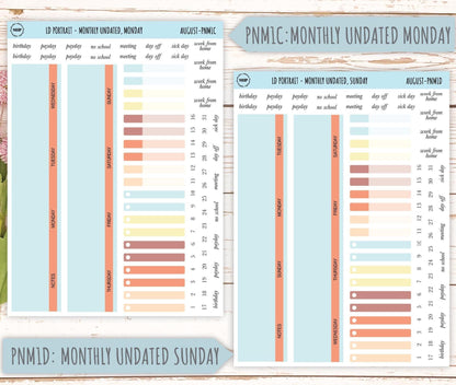 AUGUST Stickers for The Scout Laurel Denise Planner (formerly Portrait Planner). Neutral Color || PN