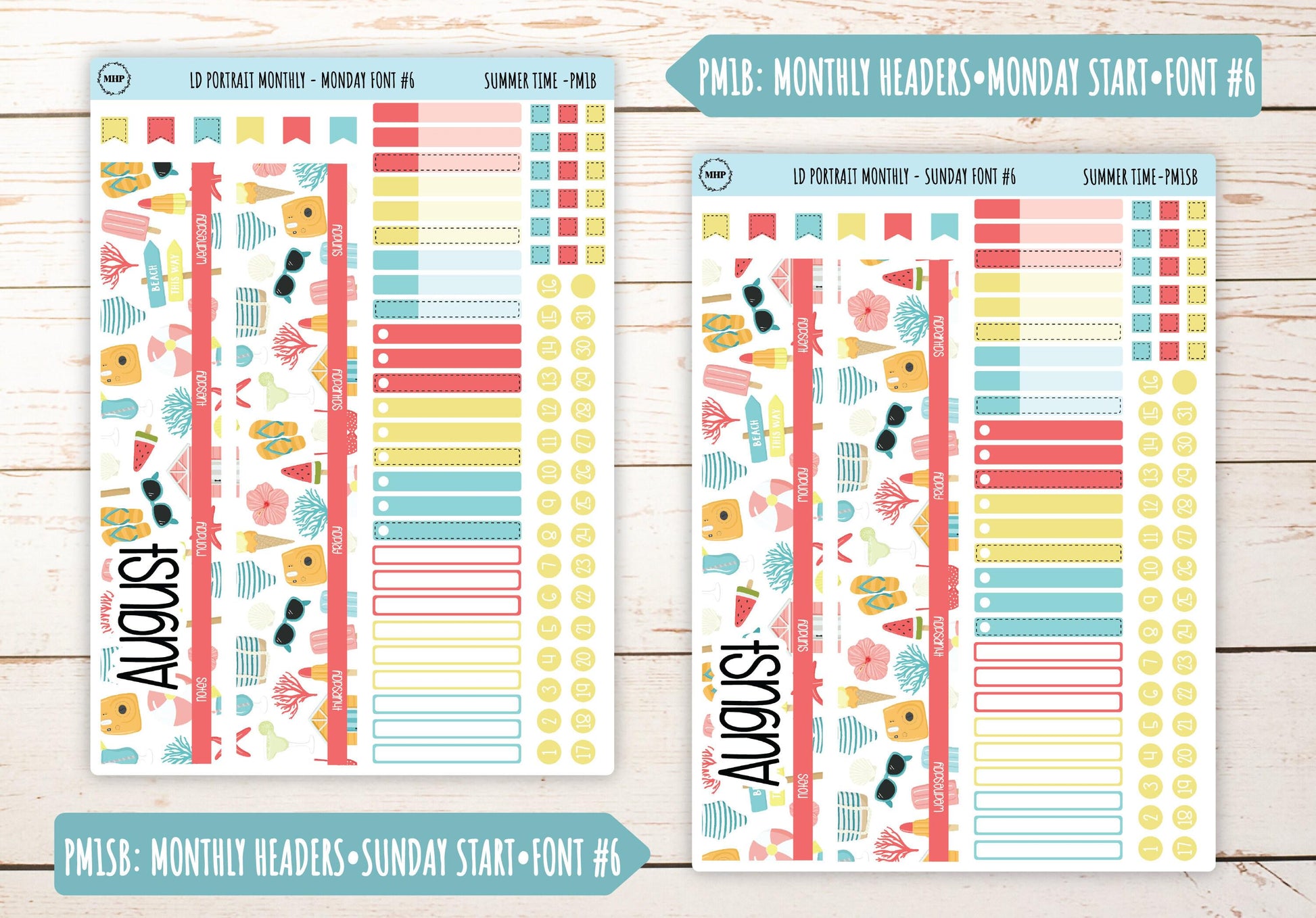 AUGUST Stickers for The Scout Laurel Denise Planner (formerly Portrait Planner). "Summer Time4" || PST