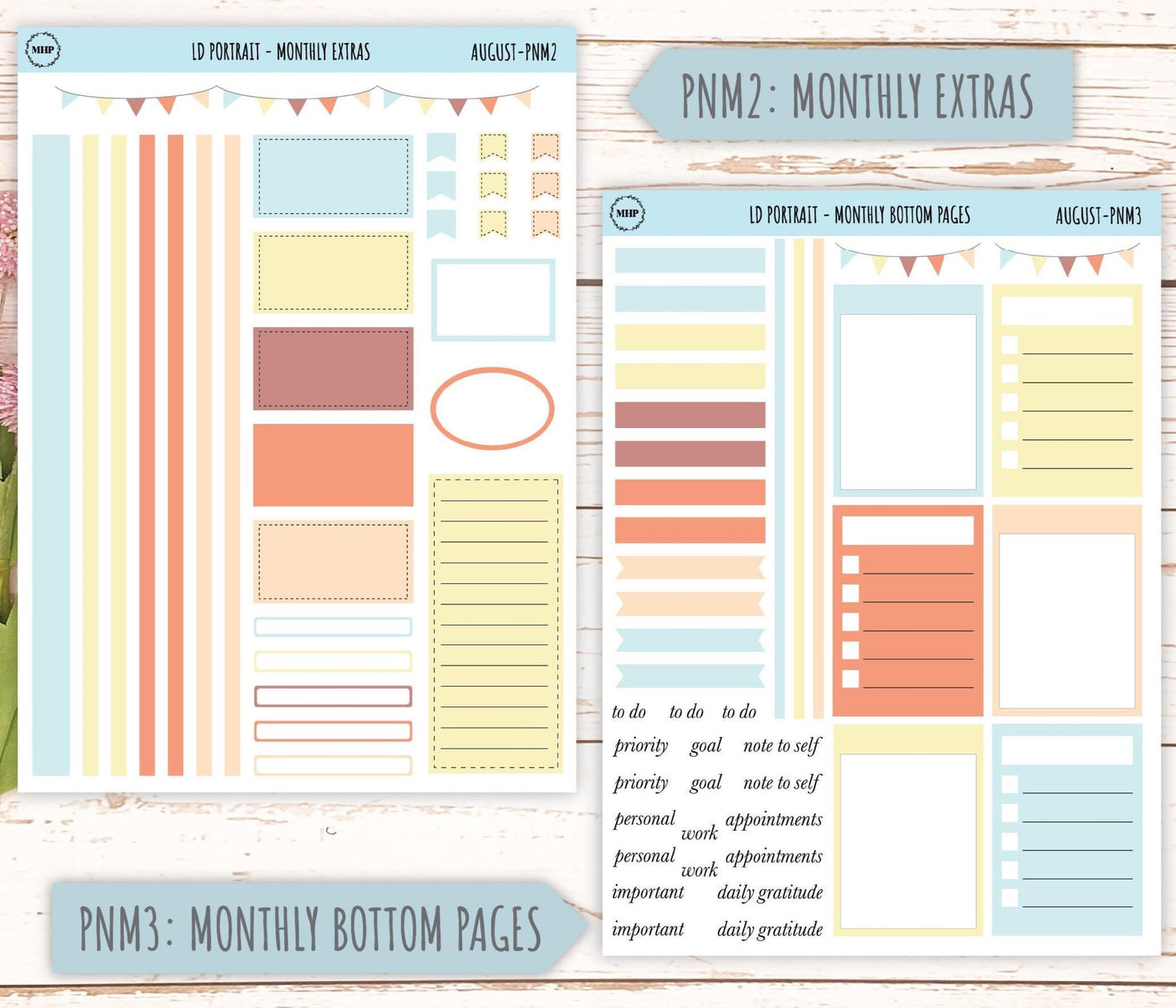 AUGUST Stickers for The Scout Laurel Denise Planner (formerly Portrait Planner). Neutral Color || PN