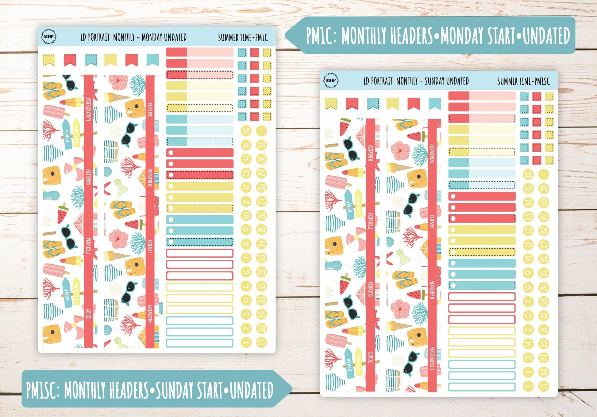 AUGUST Stickers for The Scout Laurel Denise Planner (formerly Portrait Planner). "Summer Time4" || PST