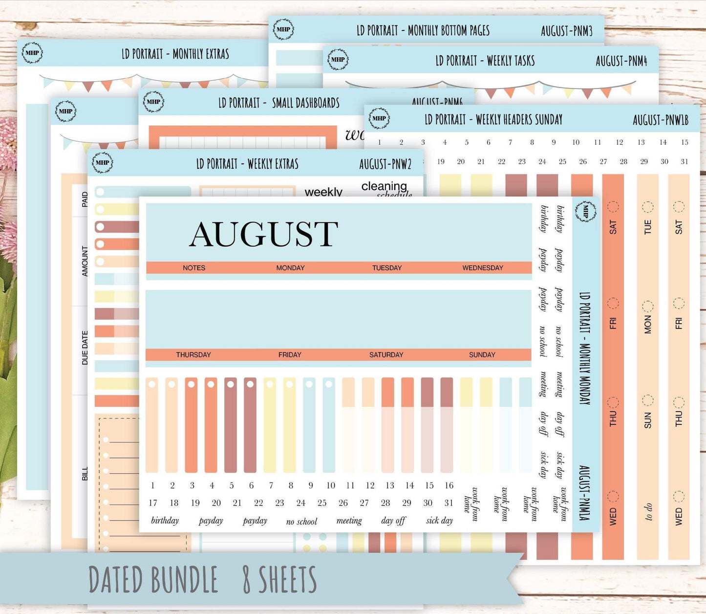 AUGUST Stickers for The Scout Laurel Denise Planner (formerly Portrait Planner). Neutral Color || PN